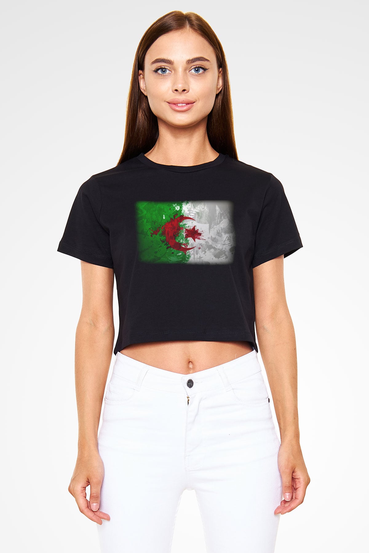 Cezayir Siyah Crop Top Tişört
