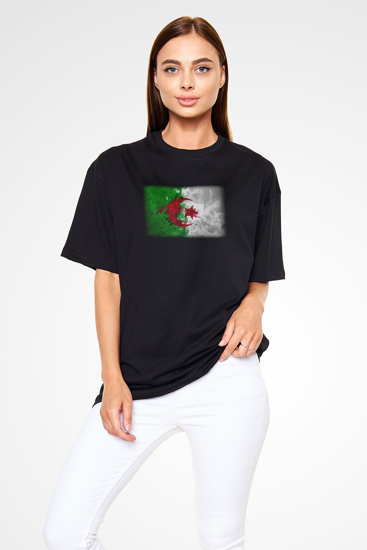 Cezayir Siyah Unisex Oversize Tişört T-Shirt