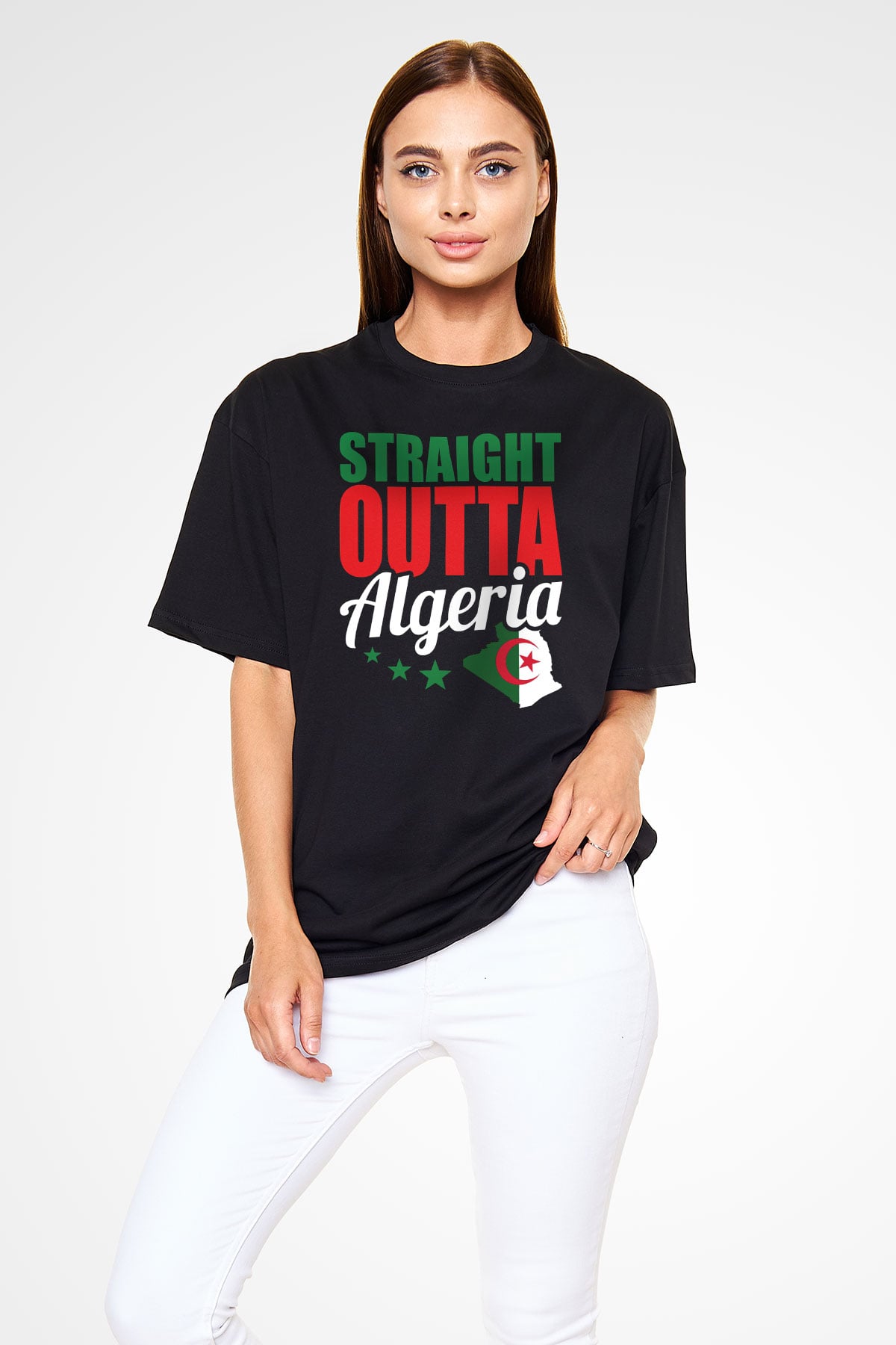 Cezayir Siyah Unisex Tişört T-Shirt - TişörtFabrikası