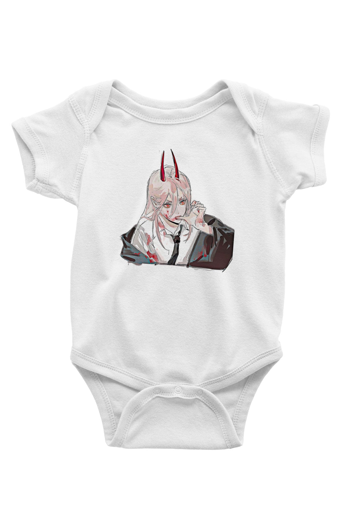 Chainsaw Man Baskılı Beyaz Unisex Bebek Body - Zıbın