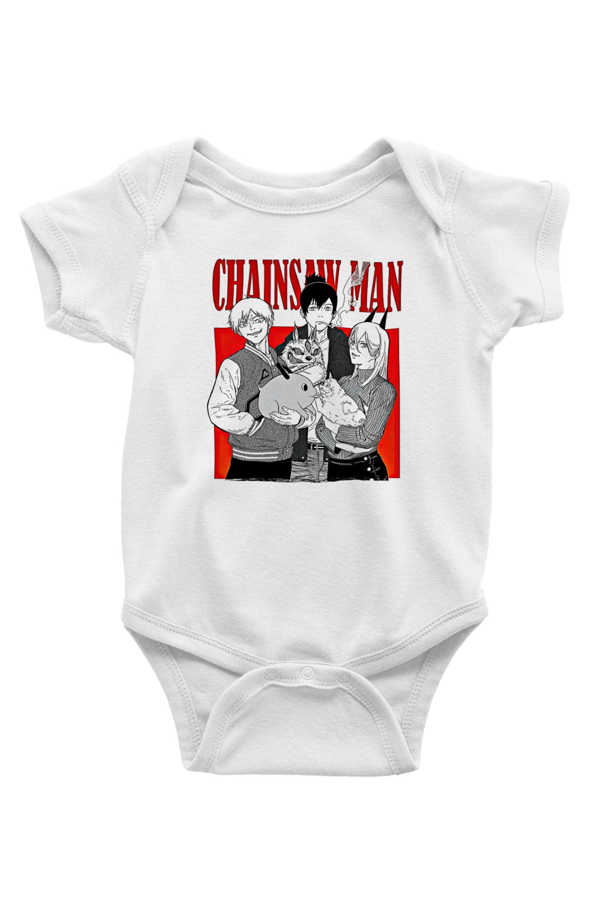 Chainsaw Man Baskılı Beyaz Unisex Bebek Body - Zıbın