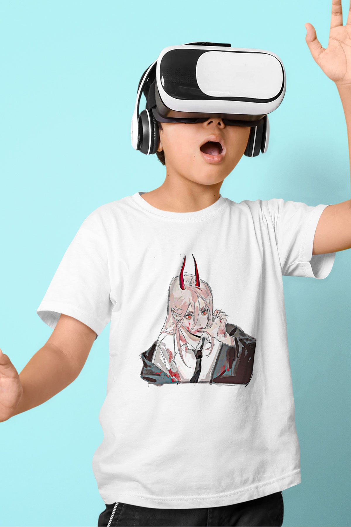 Chainsaw Man Baskılı Beyaz Unisex Beyaz Çocuk Tişört - Tshirt