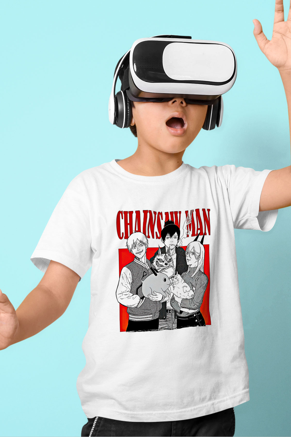 Chainsaw Man Baskılı Beyaz Unisex Beyaz Çocuk Tişört - Tshirt