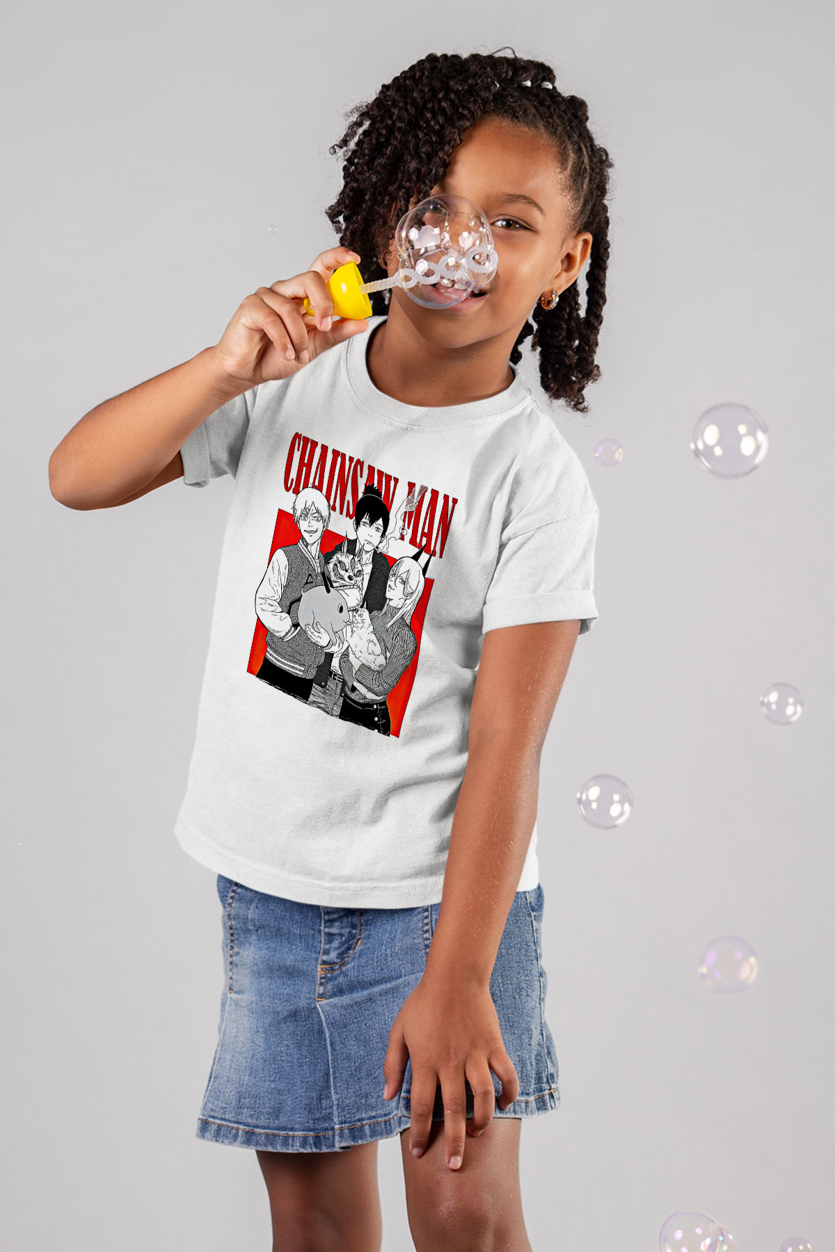 Chainsaw Man Baskılı Beyaz Unisex Beyaz Çocuk Tişört - Tshirt