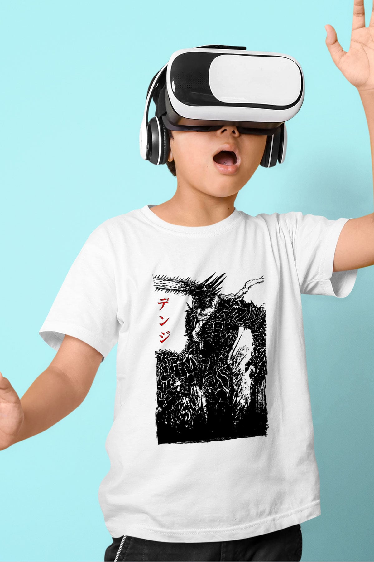 Chainsaw Man Baskılı Beyaz Unisex Beyaz Çocuk Tişört - Tshirt