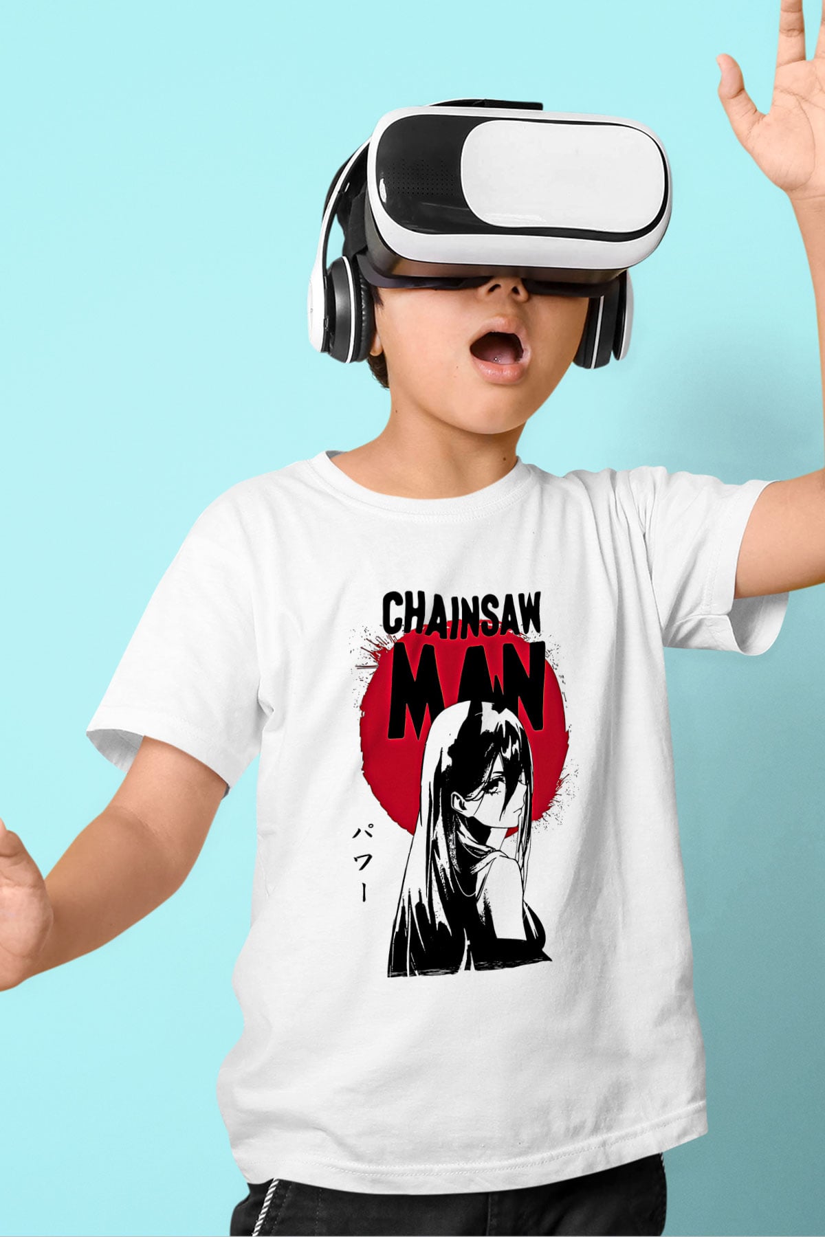 Chainsaw Man Baskılı Beyaz Unisex Beyaz Çocuk Tişört - Tshirt