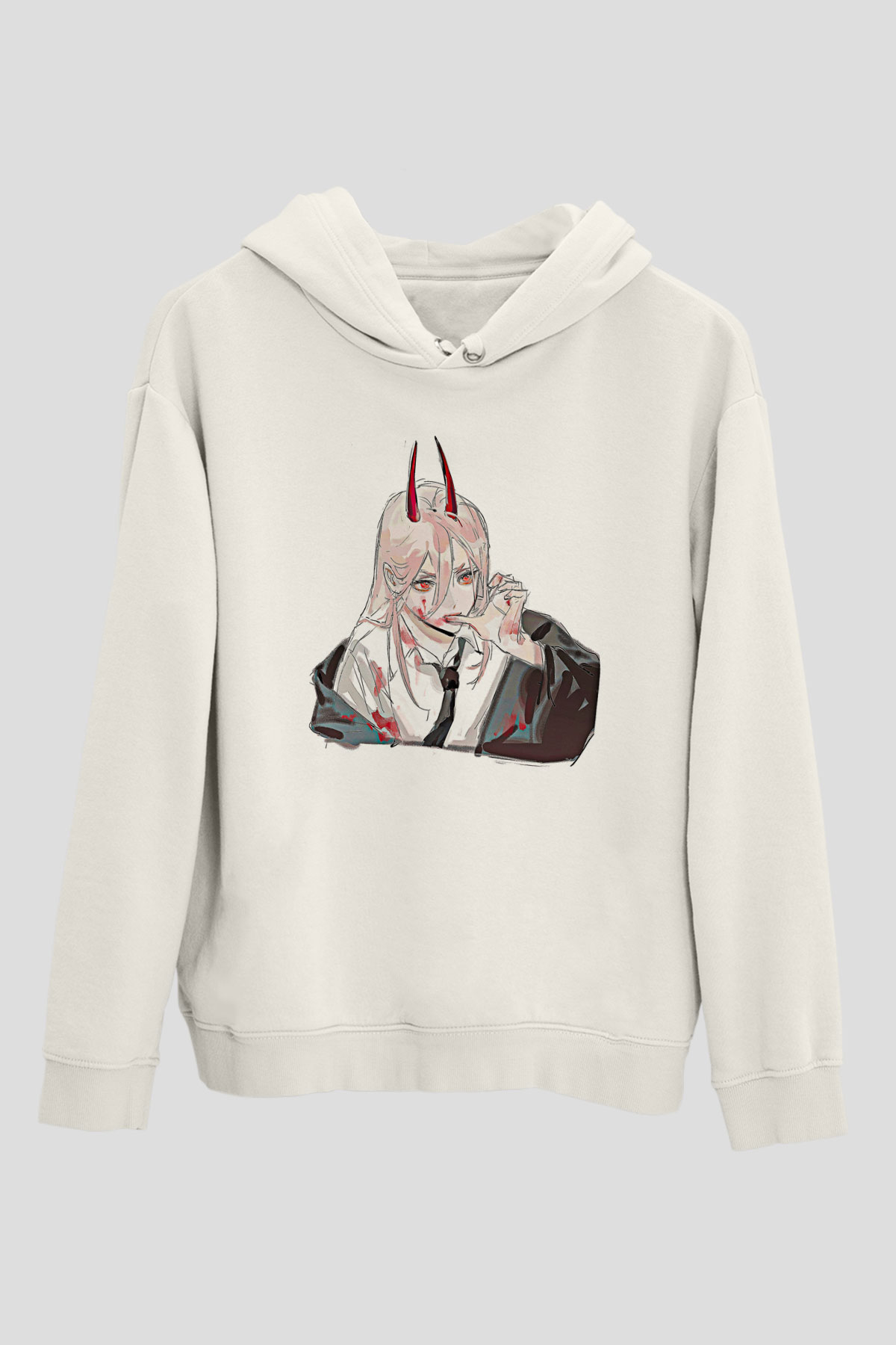 Chainsaw Man Baskılı Beyaz Unisex Hoodie