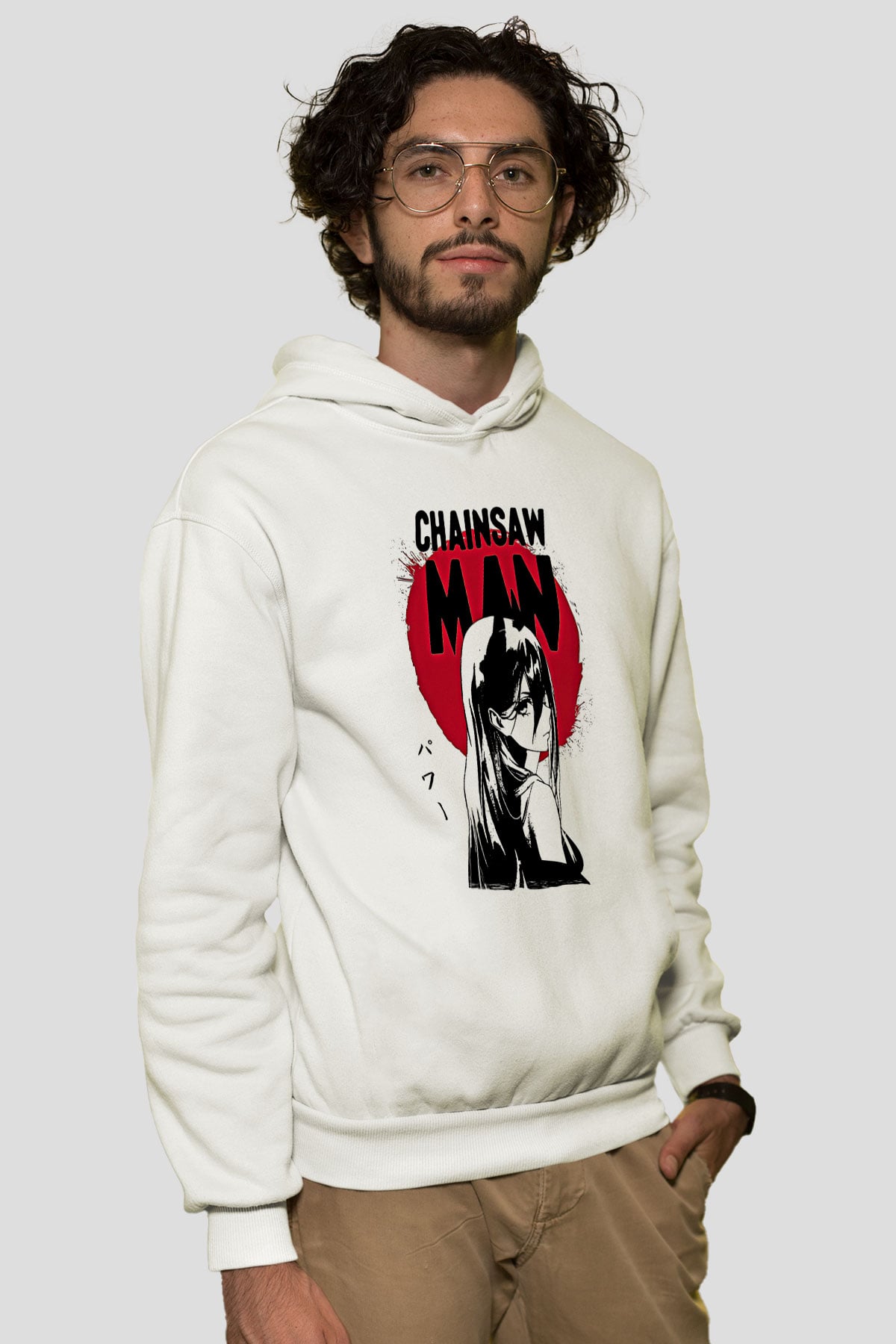 Chainsaw Man Baskılı Beyaz Unisex Hoodie