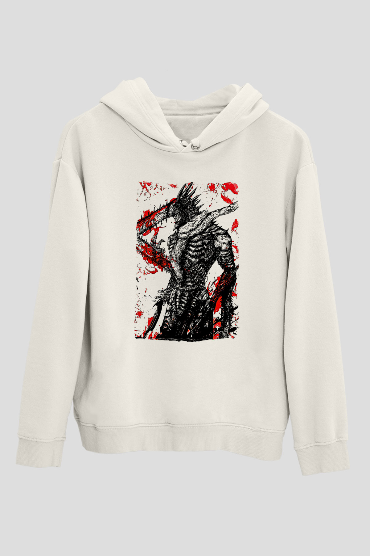 Chainsaw Man Baskılı Beyaz Unisex Hoodie