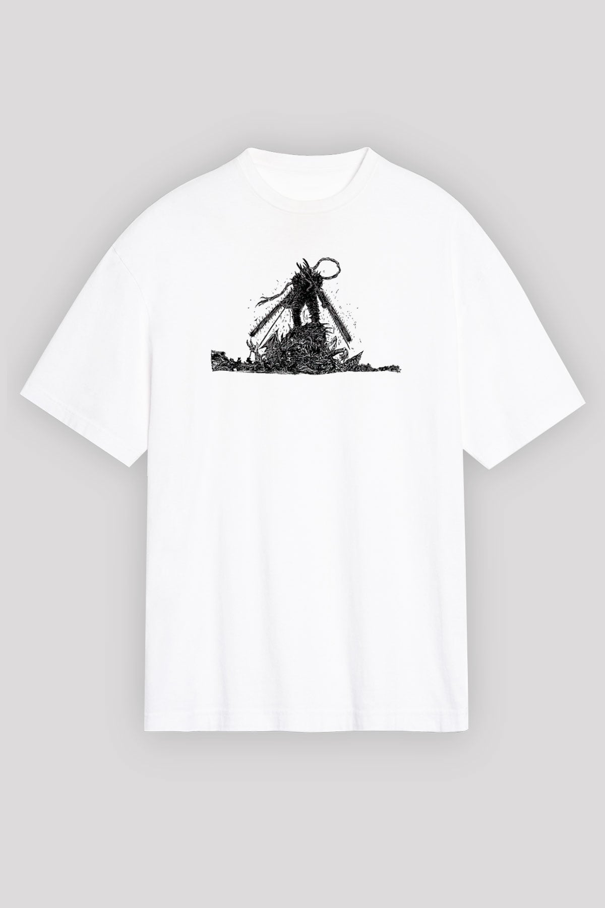 Chainsaw Man Baskılı Beyaz Unisex Oversize Tişört - Tshirt