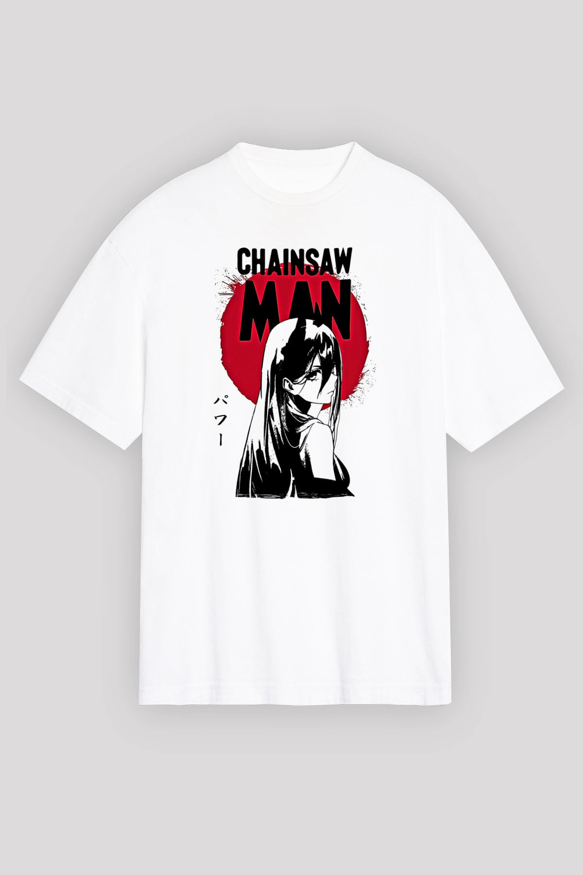 Chainsaw Man Baskılı Beyaz Unisex Oversize Tişört - Tshirt