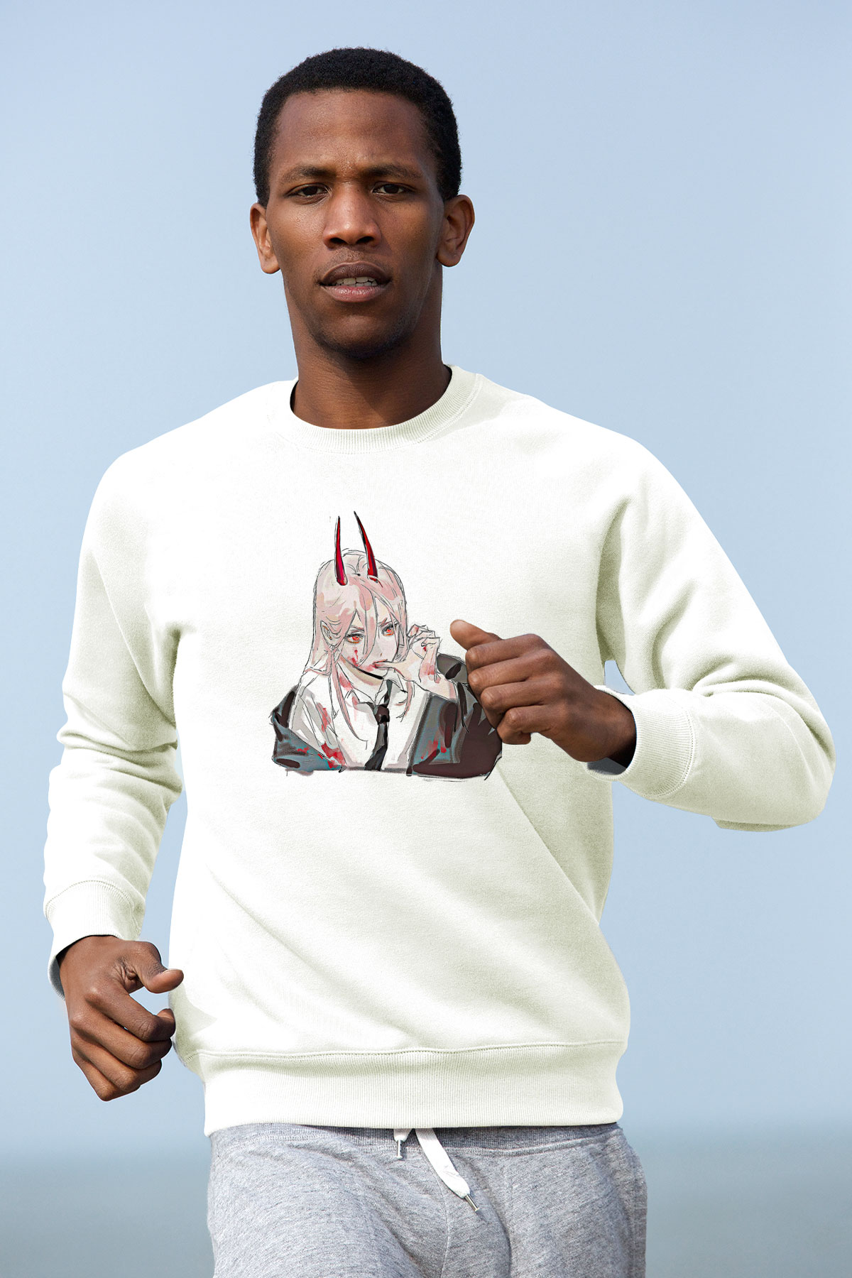 Chainsaw Man Baskılı Beyaz Unisex Sweatshirt
