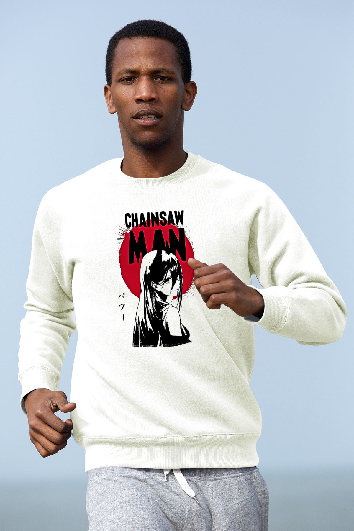 Chainsaw Man Baskılı Beyaz Unisex Sweatshirt
