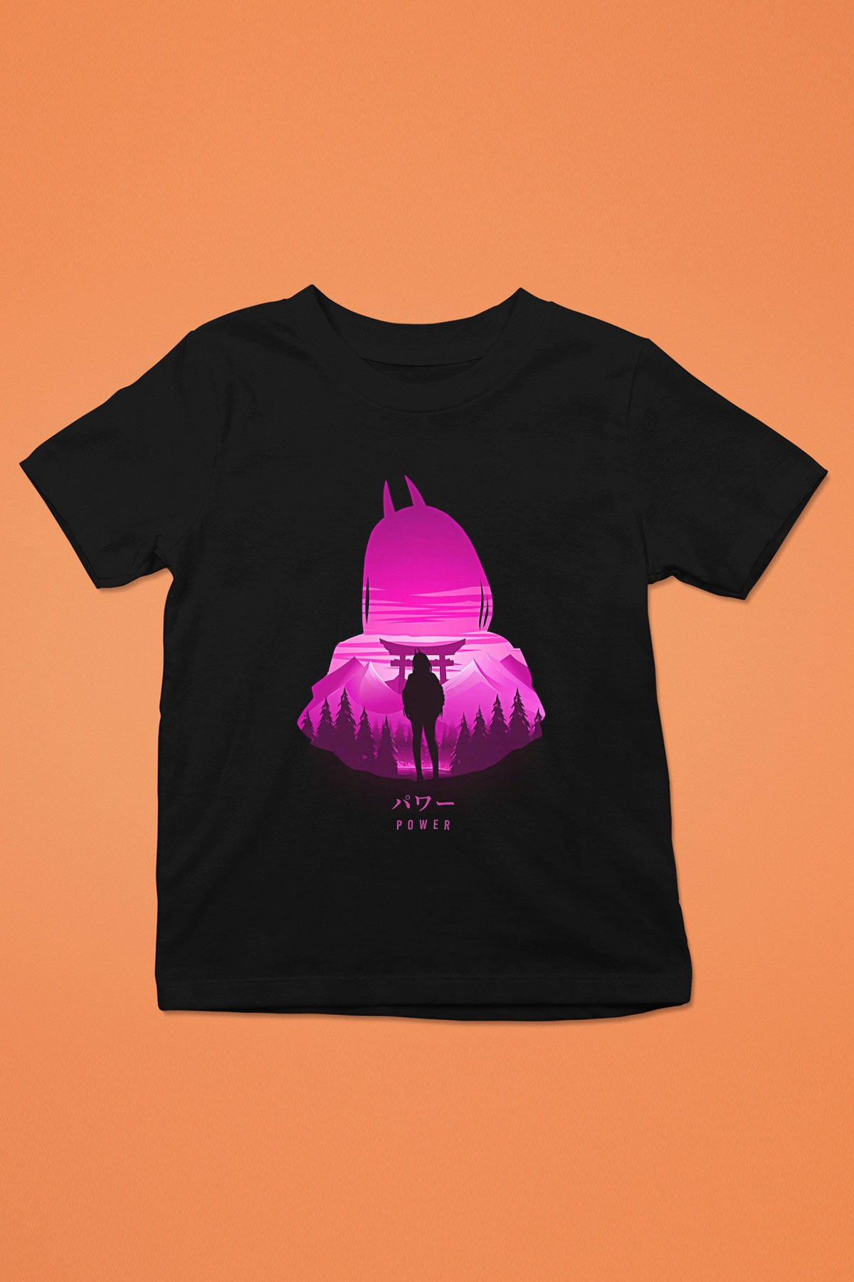 Chainsaw Man Baskılı Unisex Siyah Çocuk Tişört - Tshirt