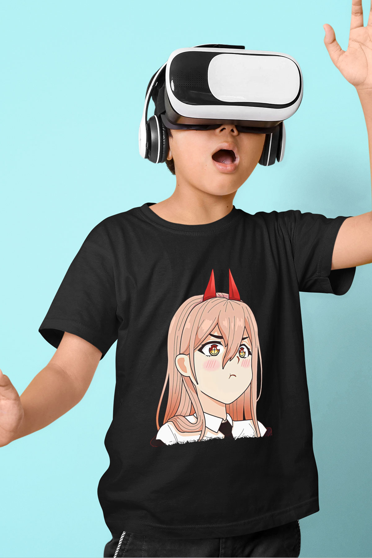 Chainsaw Man Baskılı Unisex Siyah Çocuk Tişört - Tshirt
