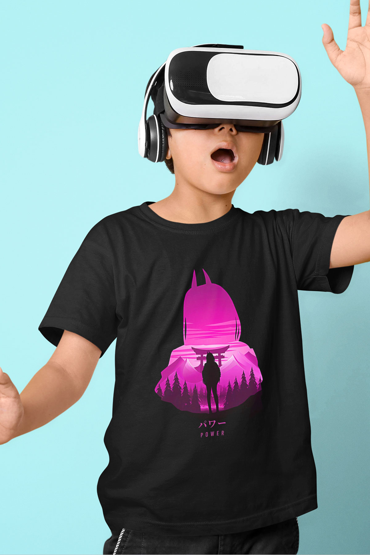 Chainsaw Man Baskılı Unisex Siyah Çocuk Tişört - Tshirt