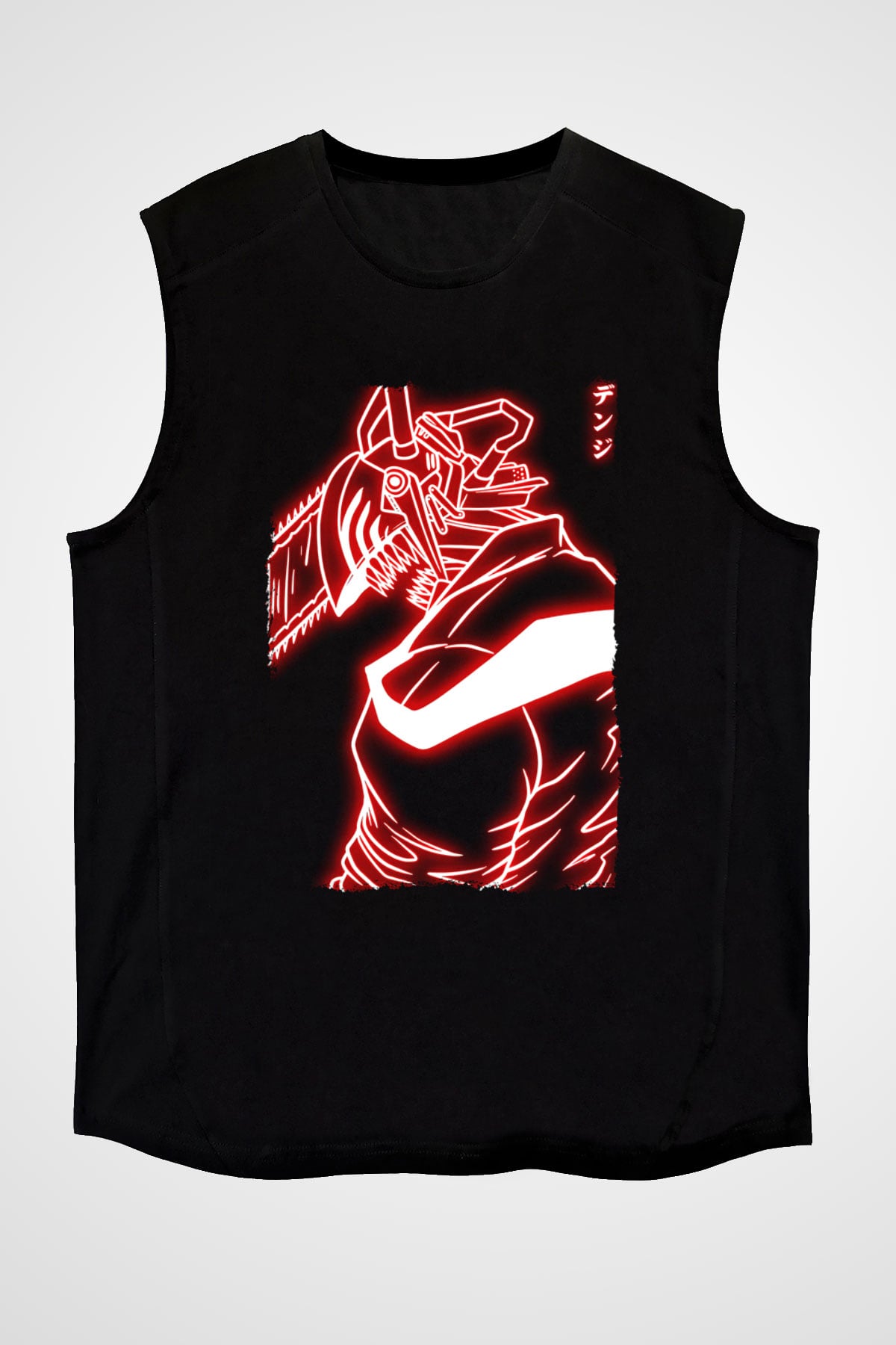 Chainsaw Man Baskılı Unisex Siyah Kolsuz Tişört - Tshirt