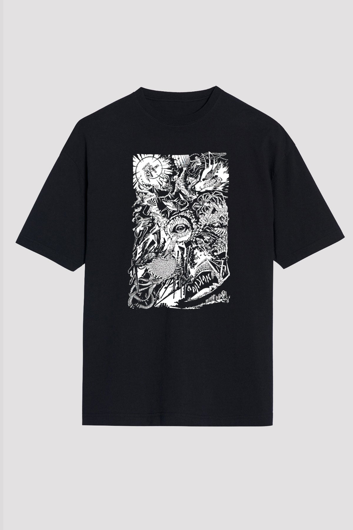 Chainsaw Man Baskılı Unisex Siyah Oversize Tişört - Tshirt