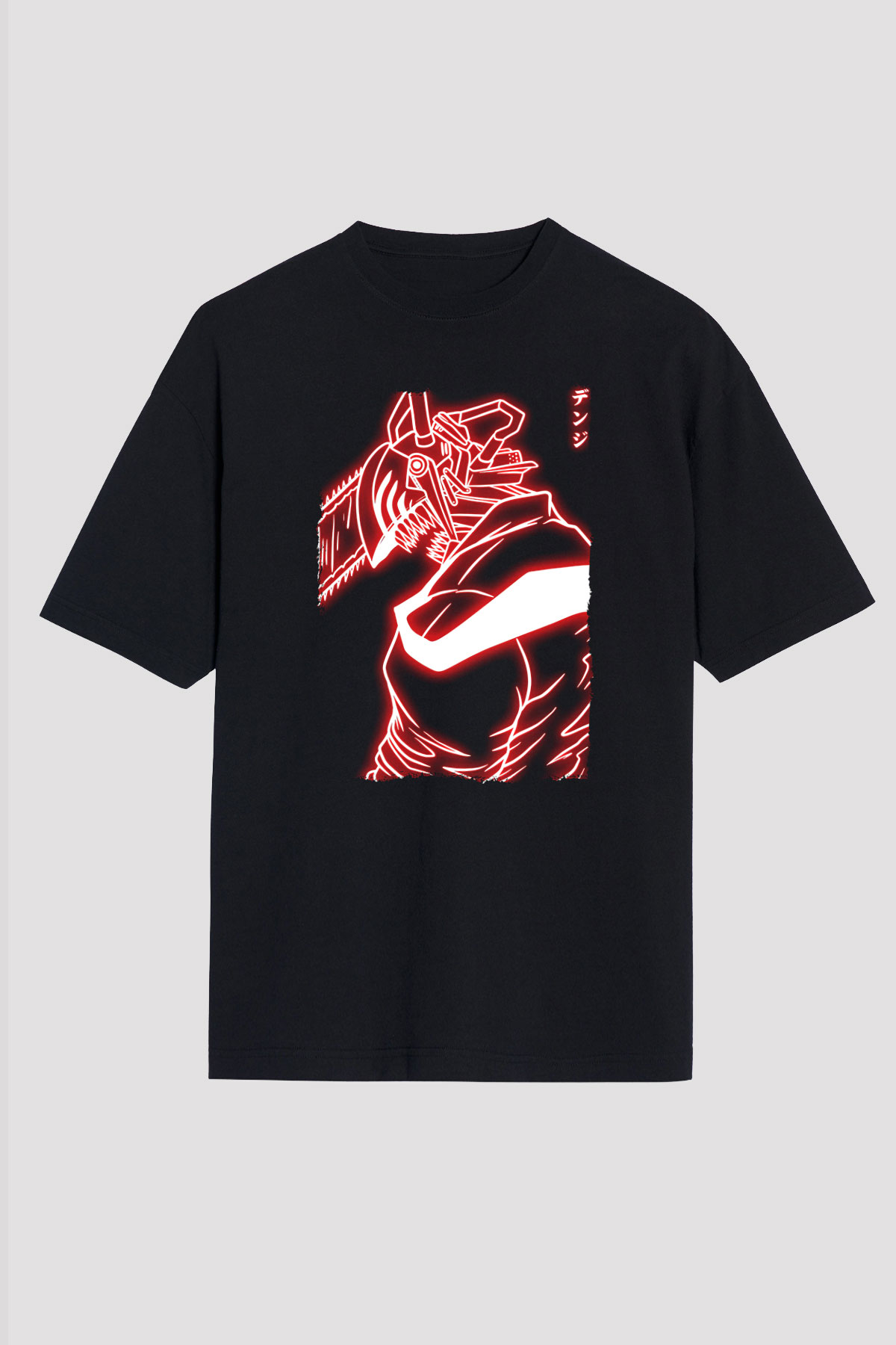 Chainsaw Man Baskılı Unisex Siyah Oversize Tişört - Tshirt