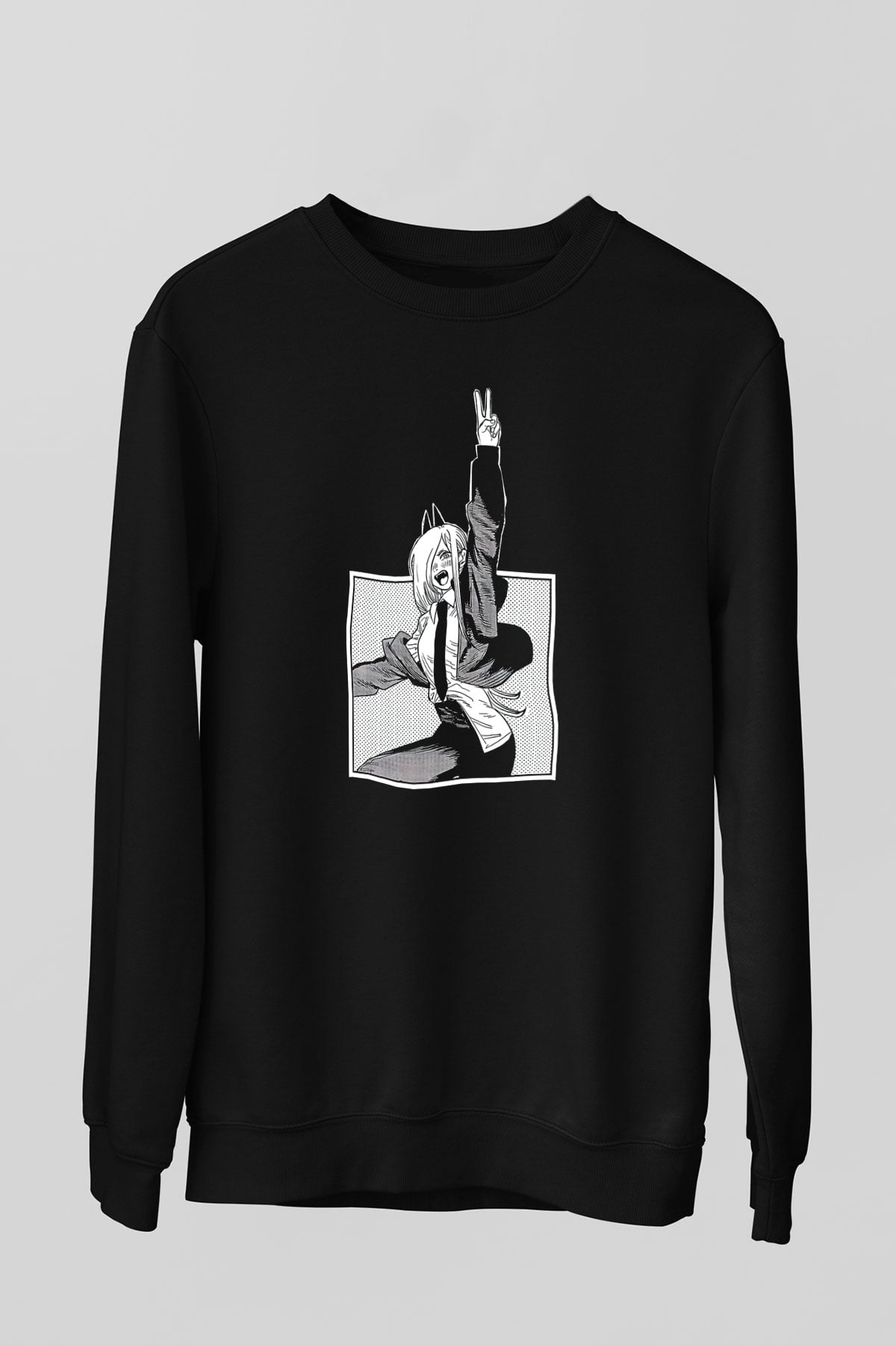 Chainsaw Man Baskılı Unisex Siyah Sweatshirt
