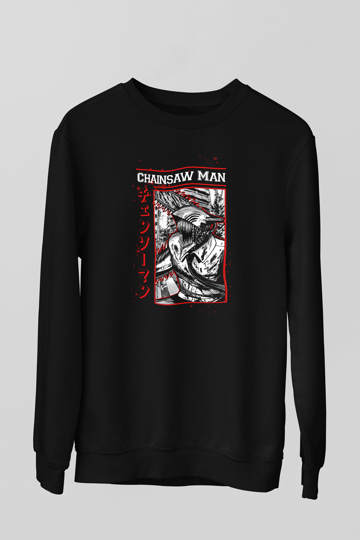Chainsaw Man Baskılı Unisex Siyah Sweatshirt