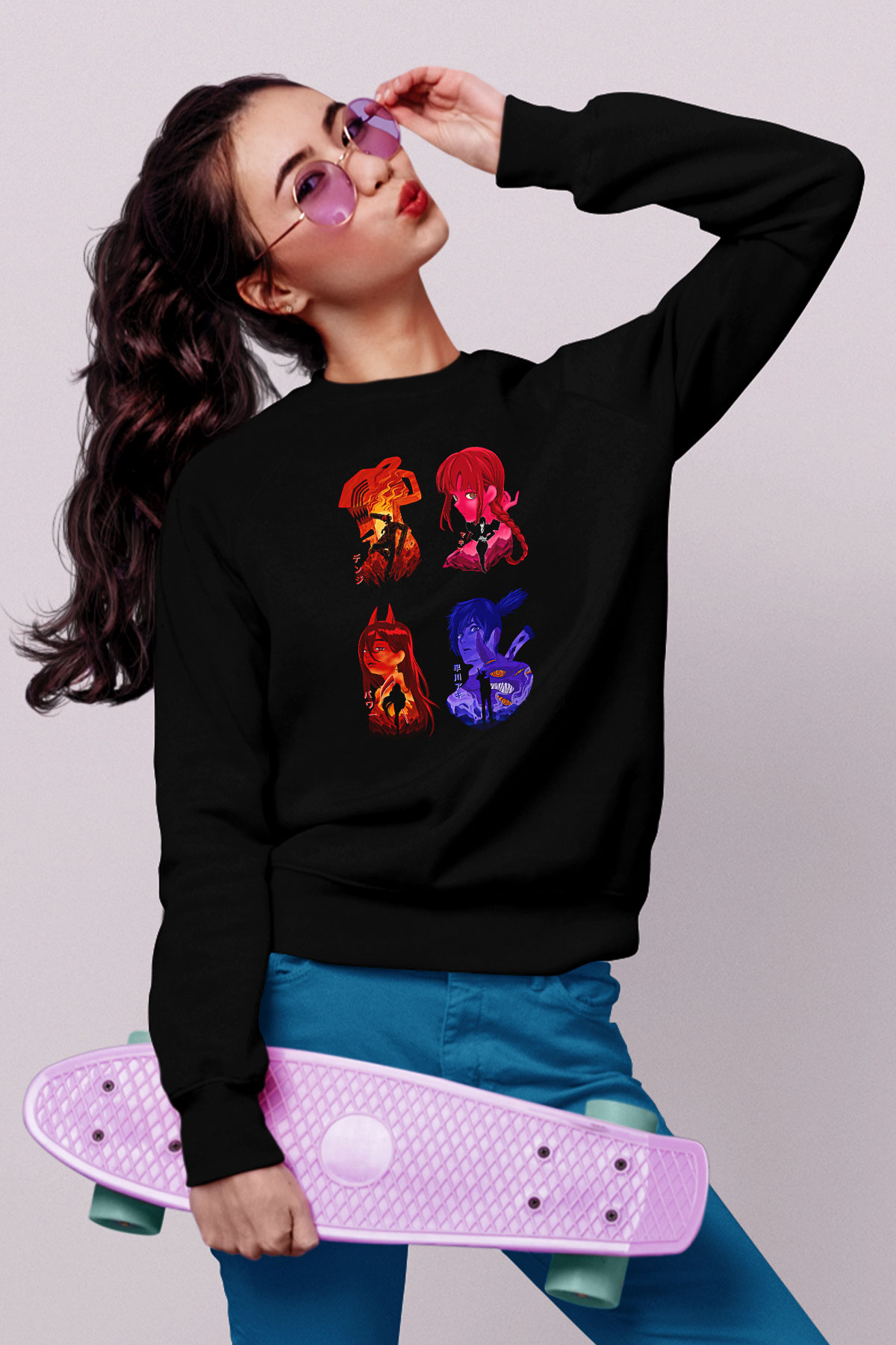 Chainsaw Man Baskılı Unisex Siyah Sweatshirt