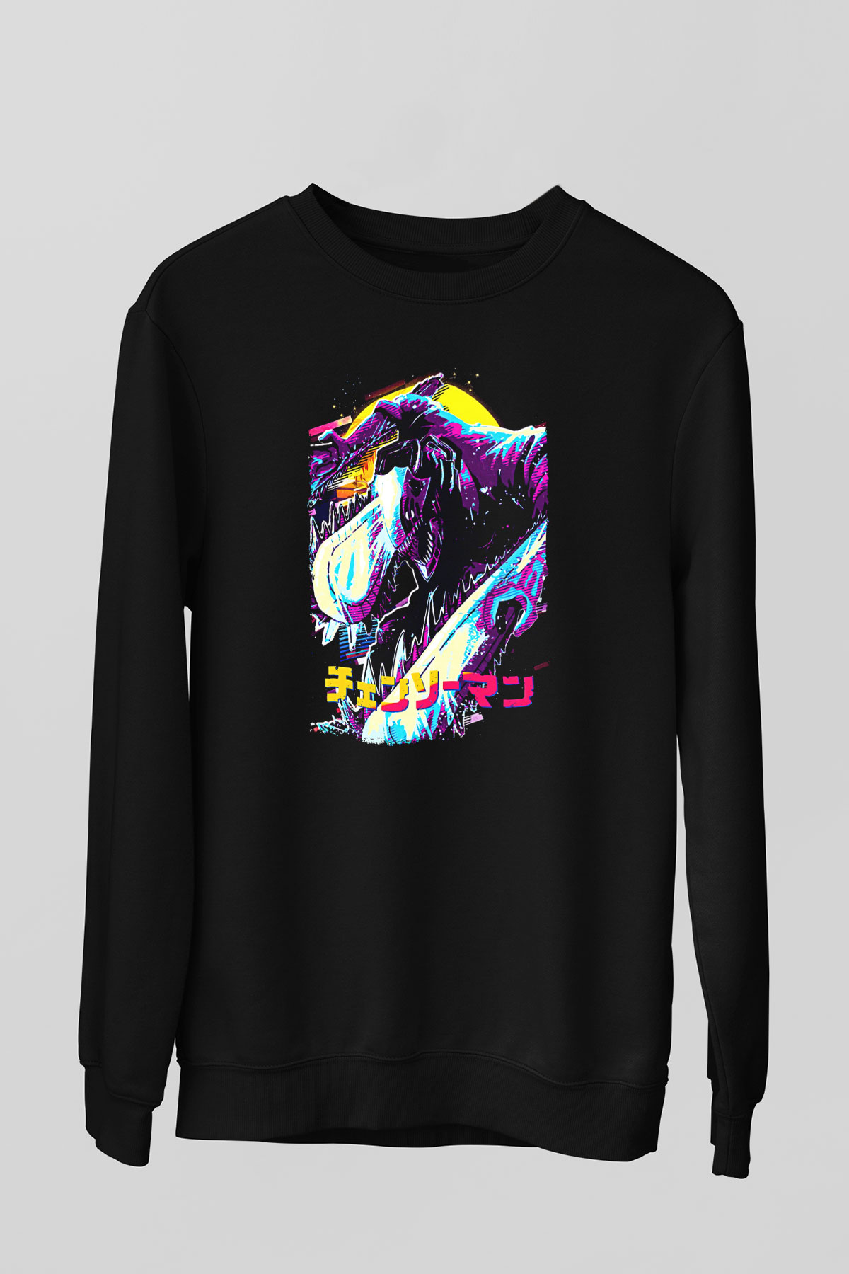 Chainsaw Man Baskılı Unisex Siyah Sweatshirt