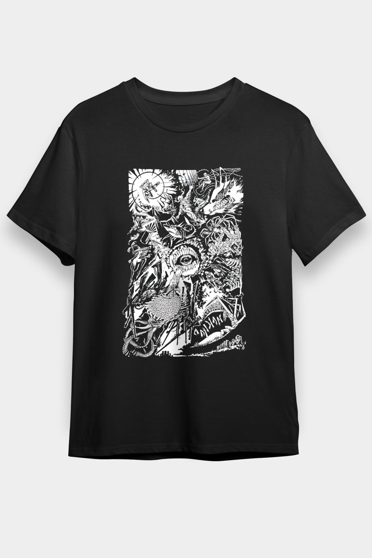 Chainsaw Man Baskılı Unisex Siyah Tişört - Tshirt