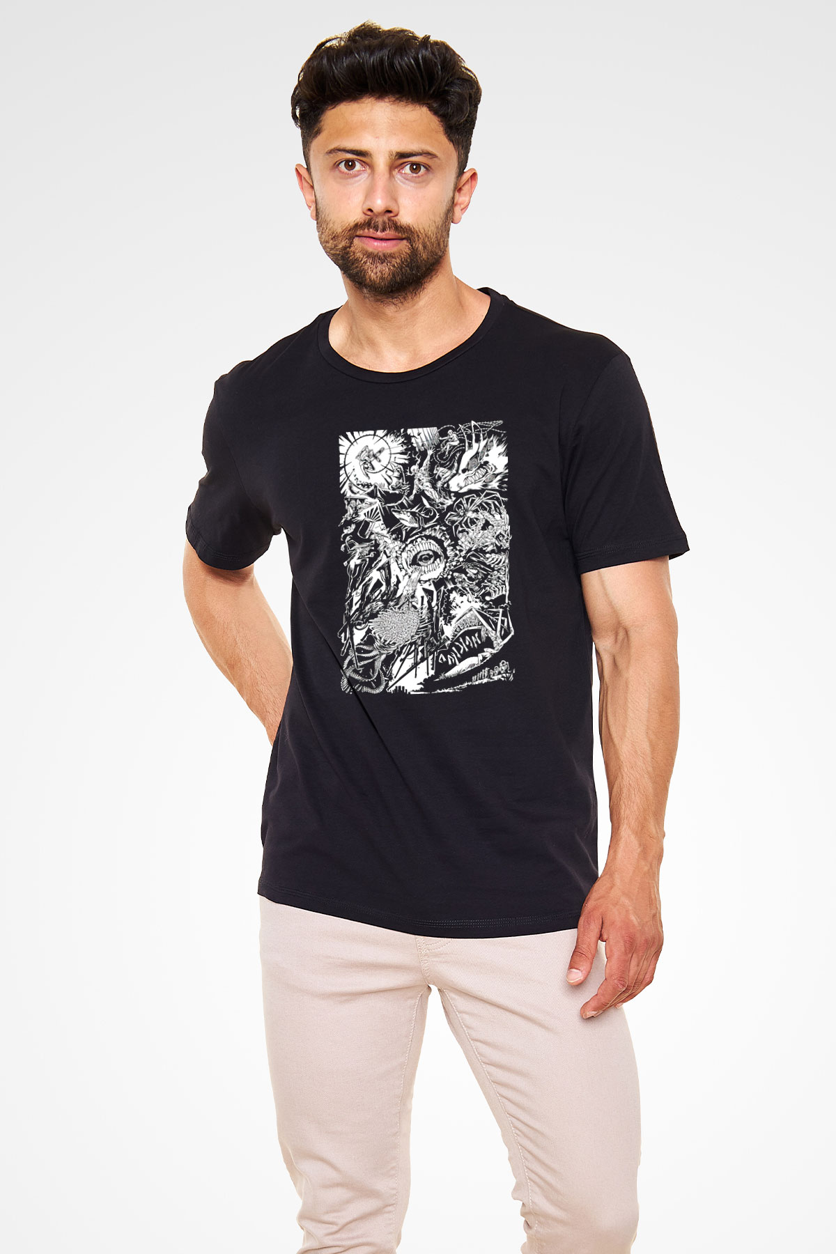 Chainsaw Man Baskılı Unisex Siyah Tişört - Tshirt