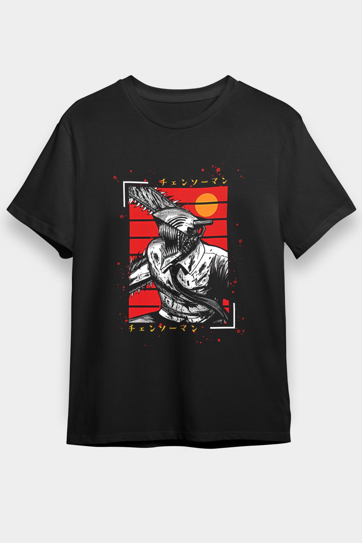 Chainsaw Man Baskılı Unisex Siyah Tişört - Tshirt