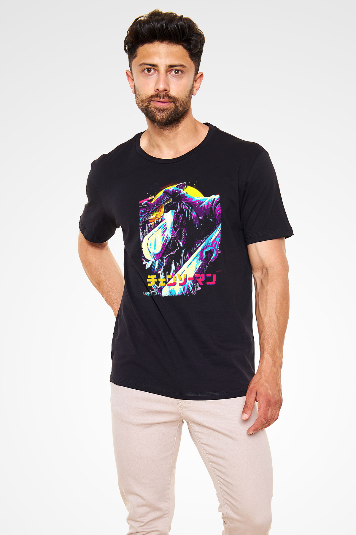 Chainsaw Man Baskılı Unisex Siyah Tişört - Tshirt