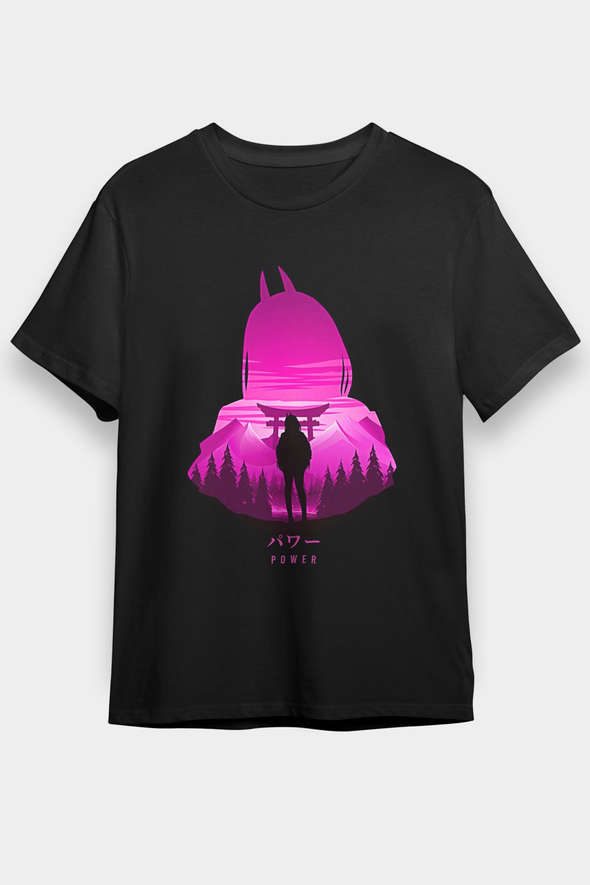 Chainsaw Man Baskılı Unisex Siyah Tişört - Tshirt