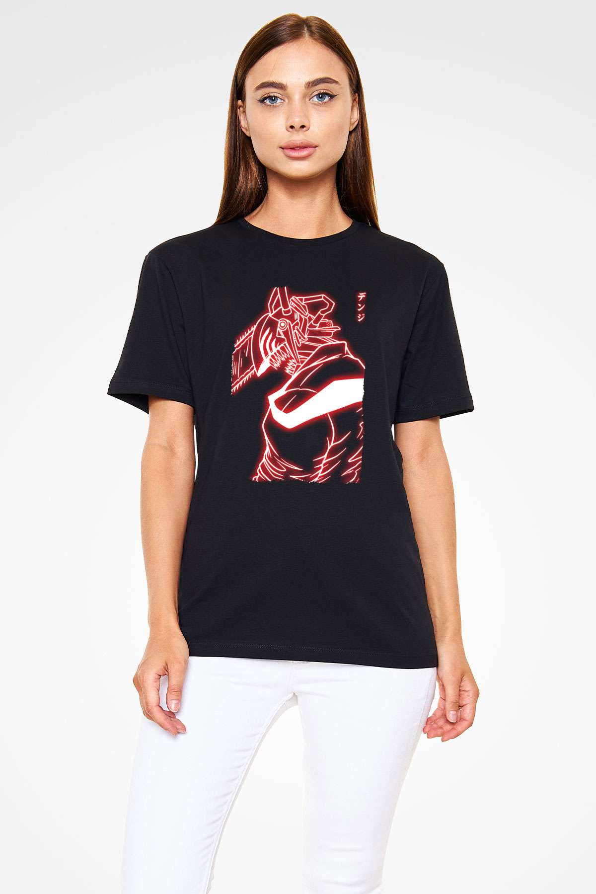 Chainsaw Man Baskılı Unisex Siyah Tişört - Tshirt