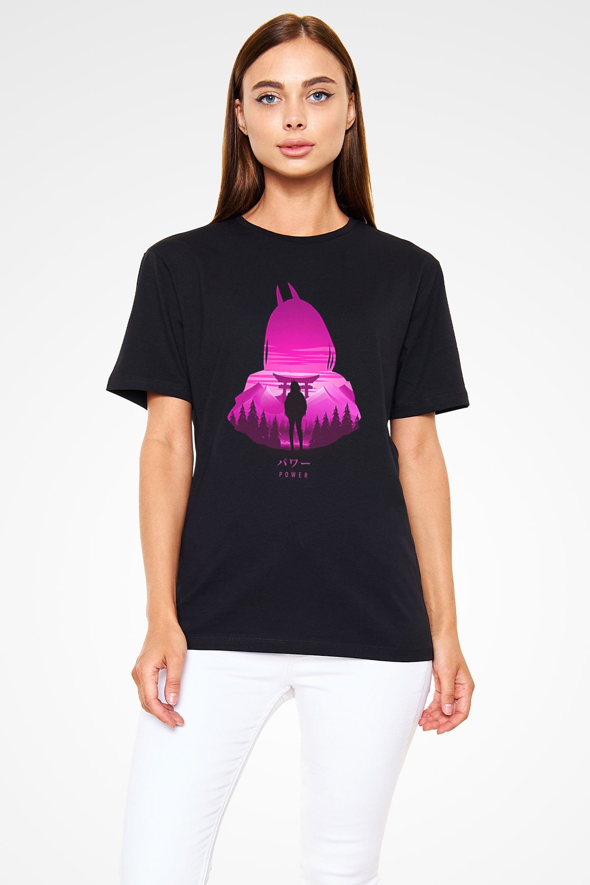 Chainsaw Man Baskılı Unisex Siyah Tişört - Tshirt