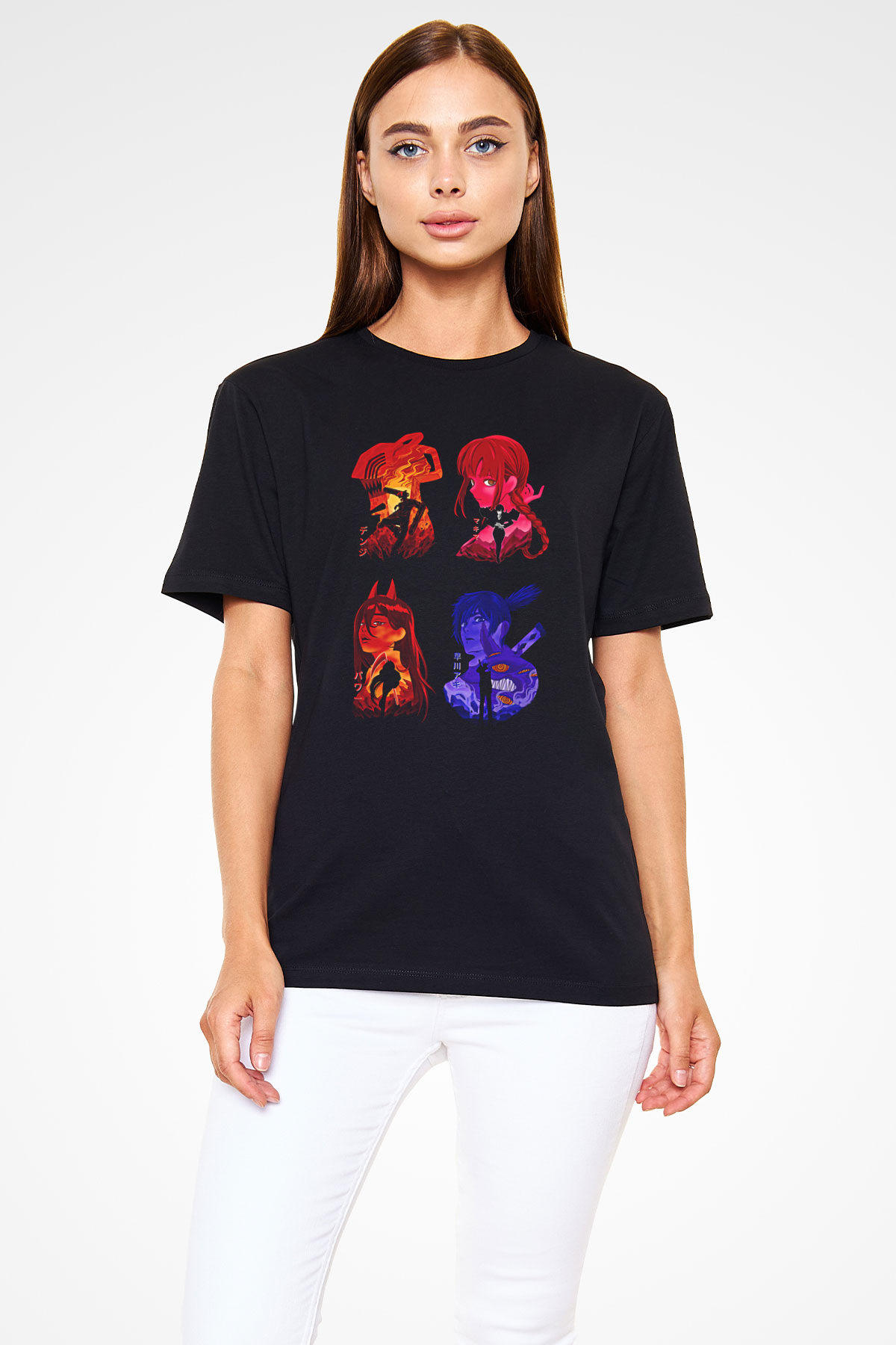 Chainsaw Man Baskılı Unisex Siyah Tişört - Tshirt