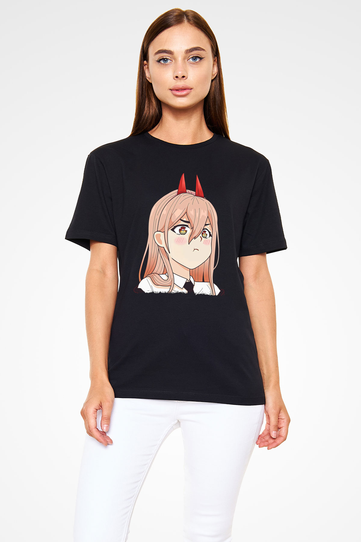 Chainsaw Man Baskılı Unisex Siyah Tişört - Tshirt