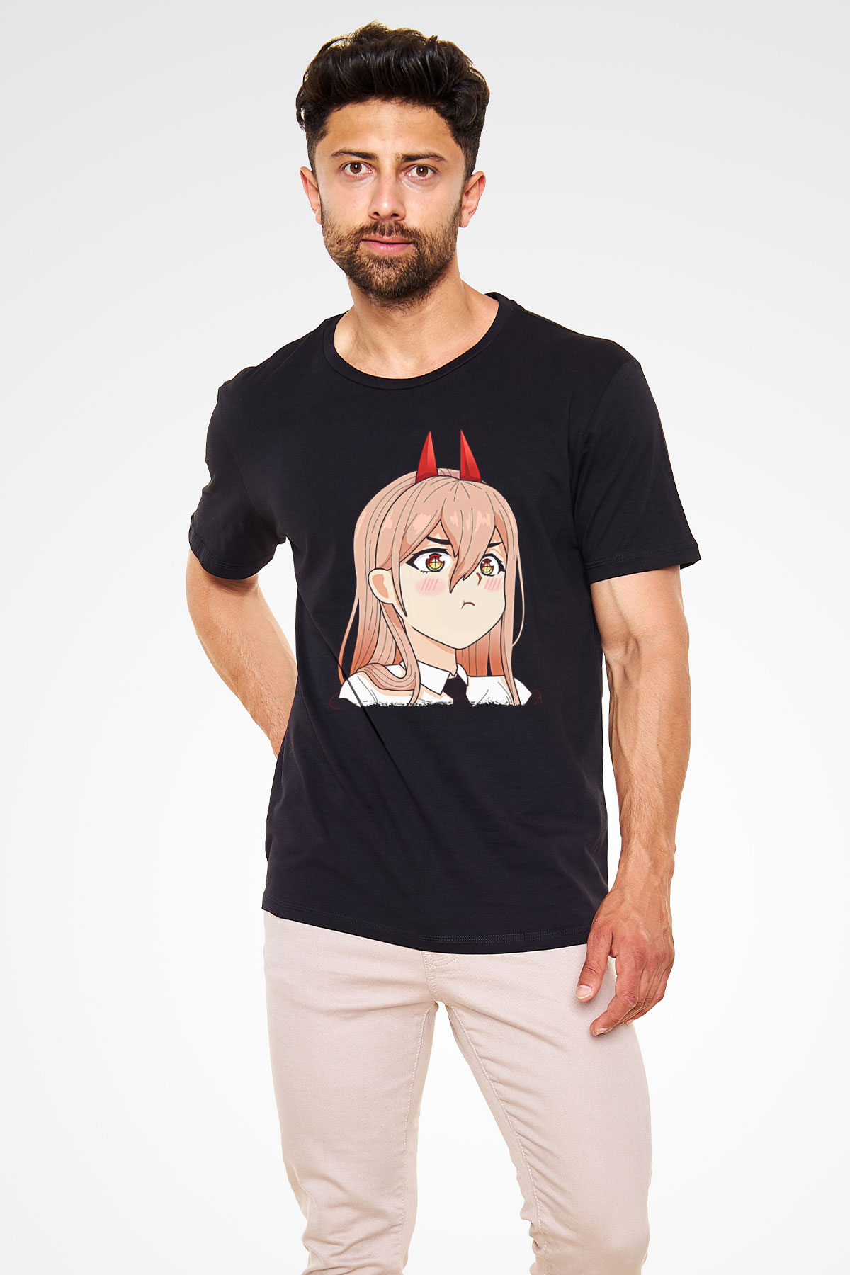 Chainsaw Man Baskılı Unisex Siyah Tişört - Tshirt