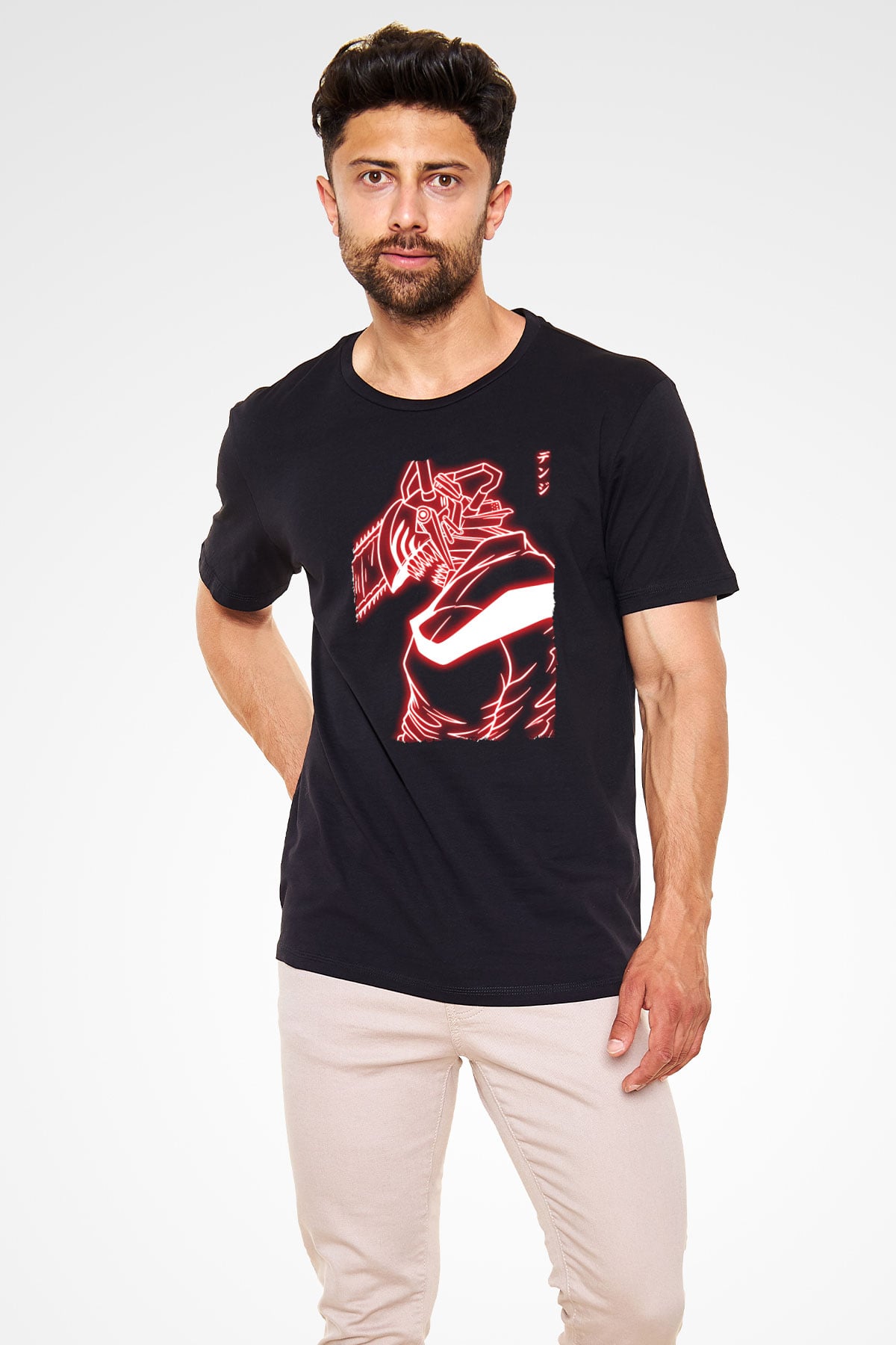 Chainsaw Man Baskılı Unisex Siyah Tişört - Tshirt