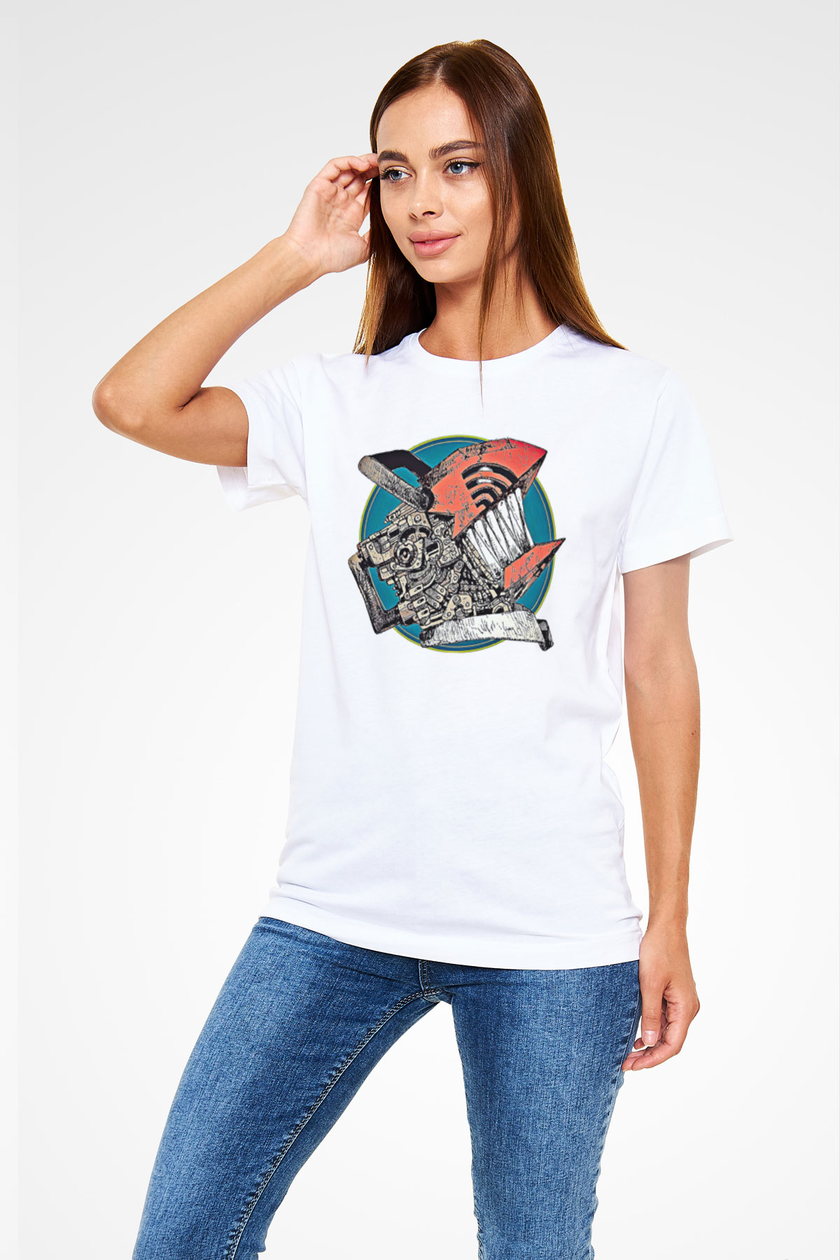 Chainsaw Man Unisex Baskılı Beyaz Tişört - Tshirt