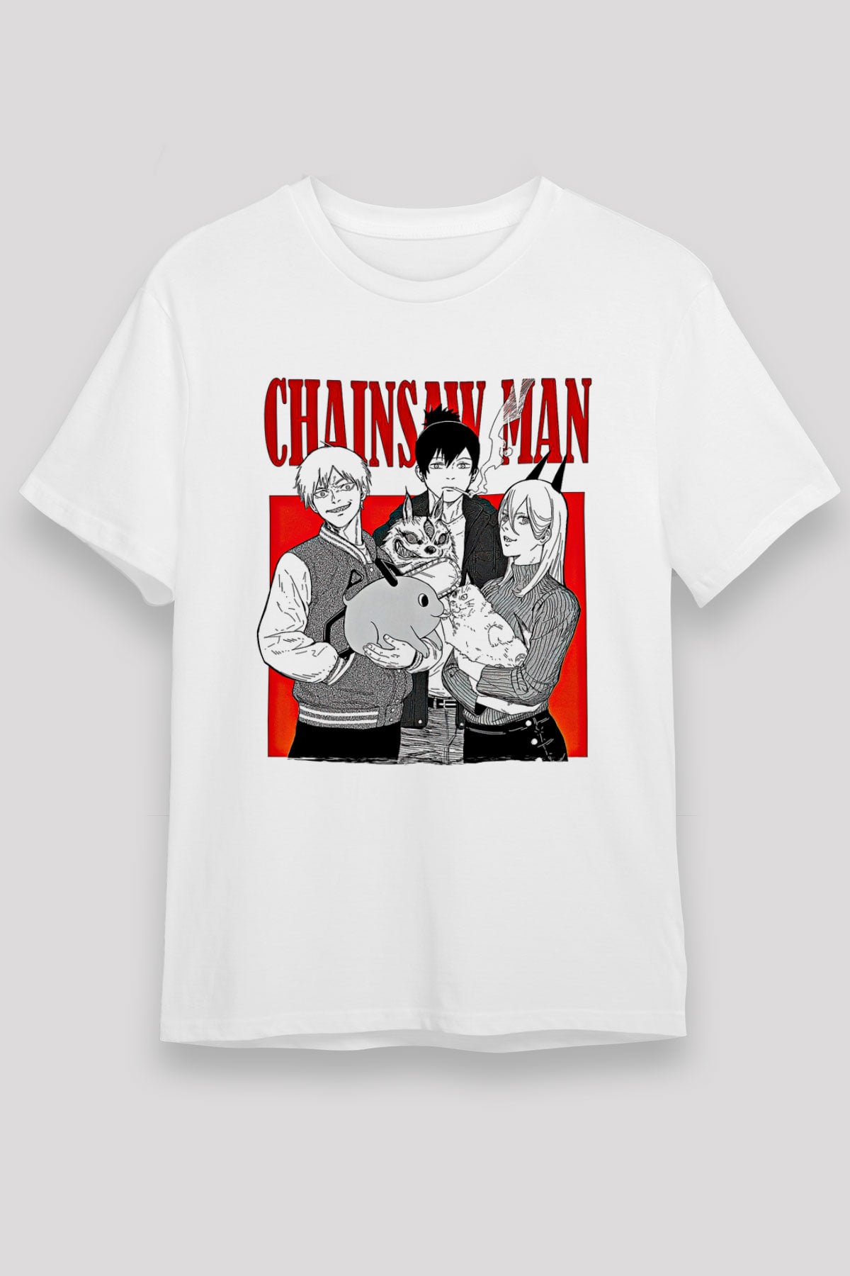 Chainsaw Man Unisex Baskılı Beyaz Tişört - Tshirt