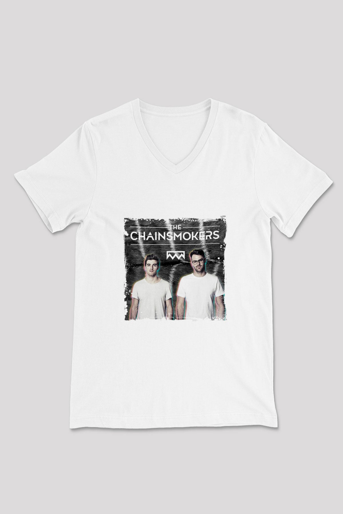 Chainsmokers Baskılı Beyaz V Yaka Unisex Tişört