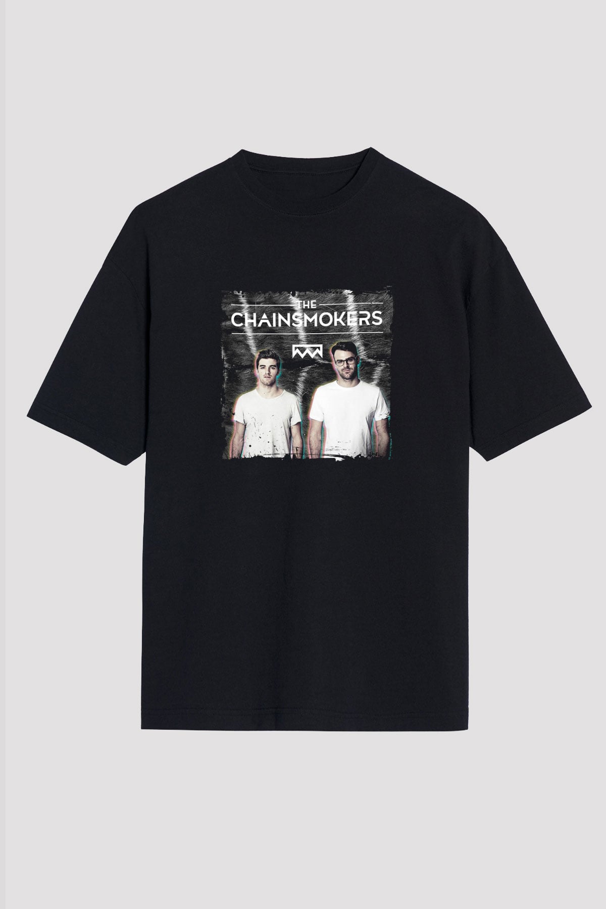 Chainsmokers Baskılı Unisex Oversize Siyah Tişört