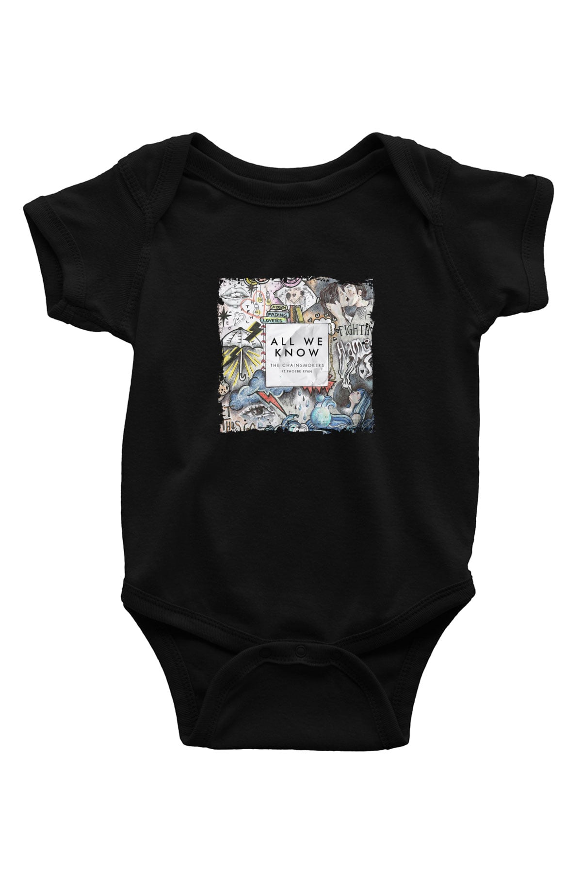 Chainsmokers Baskılı Unisex Siyah Bebek Body - Zıbın