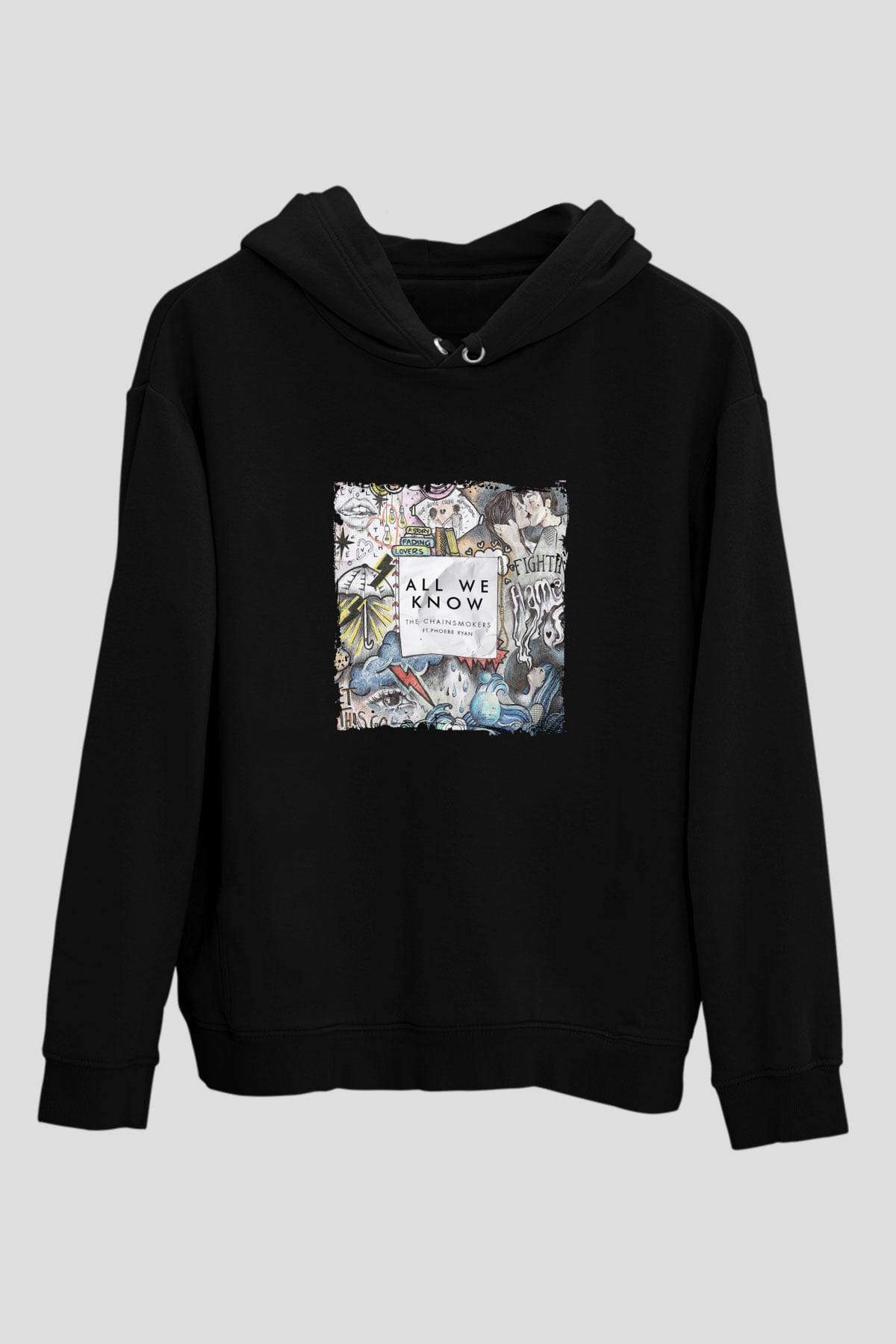 Chainsmokers Baskılı Unisex Siyah Hoodie