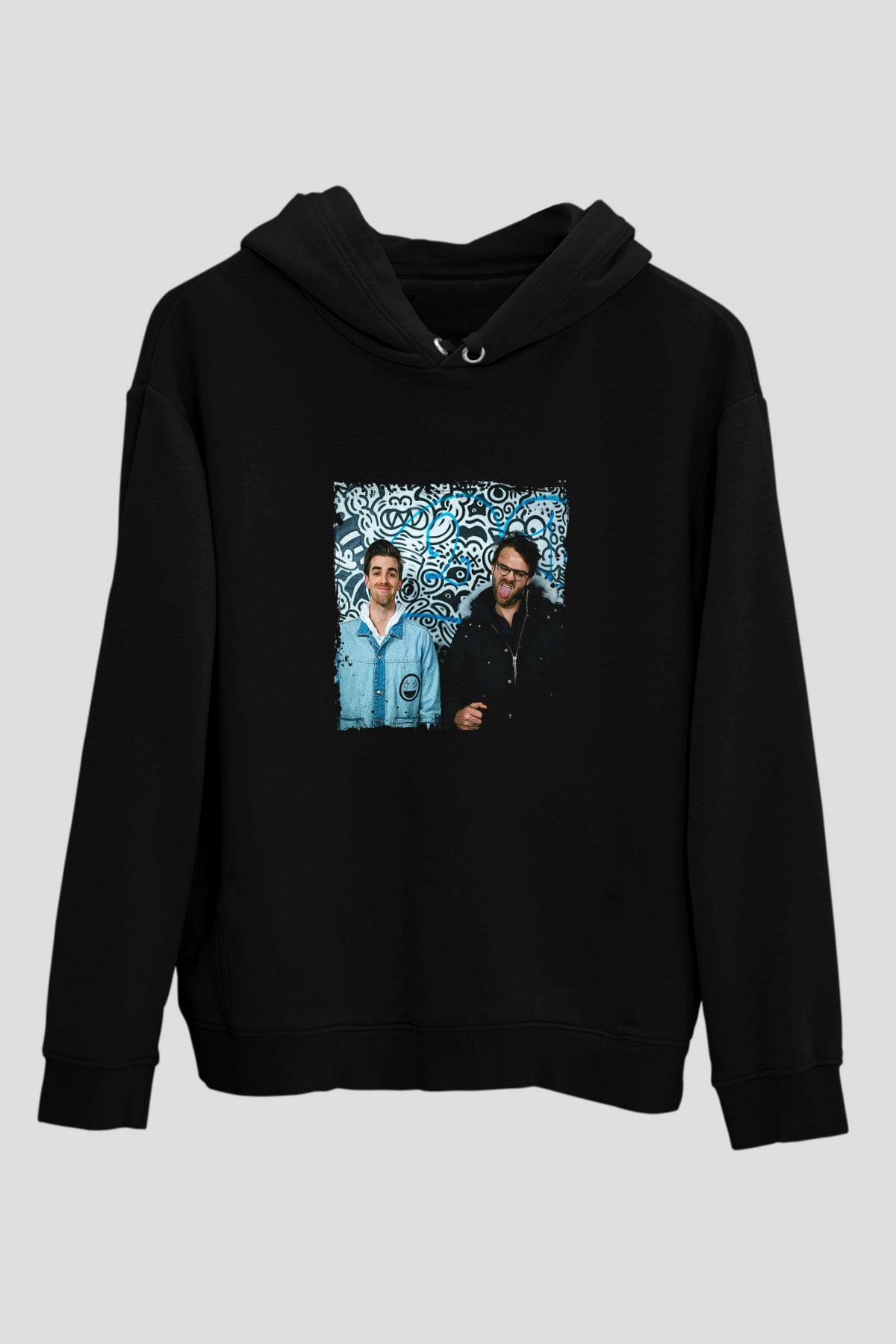 Chainsmokers Baskılı Unisex Siyah Hoodie