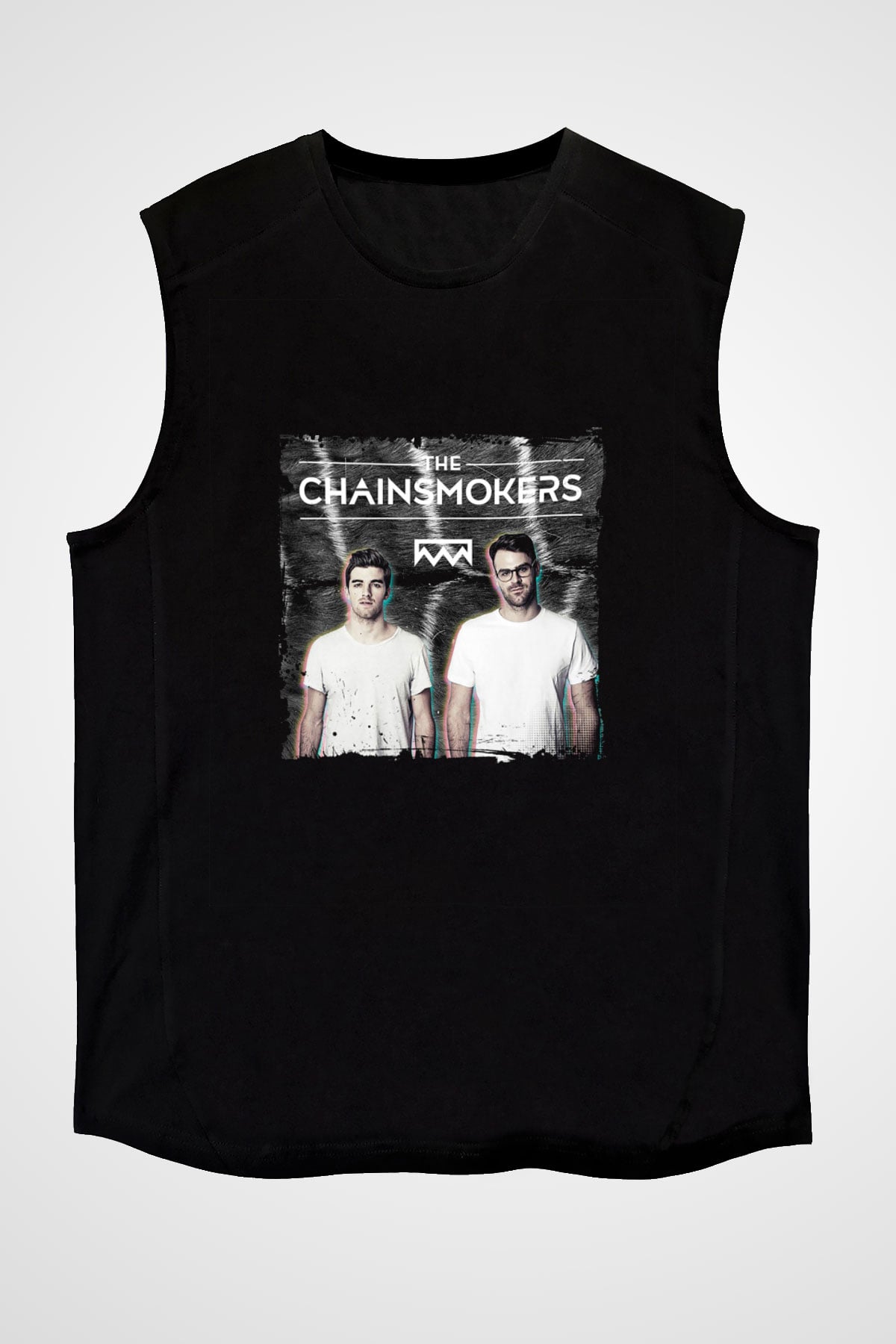 Chainsmokers Baskılı Unisex Siyah Kolsuz Tişört