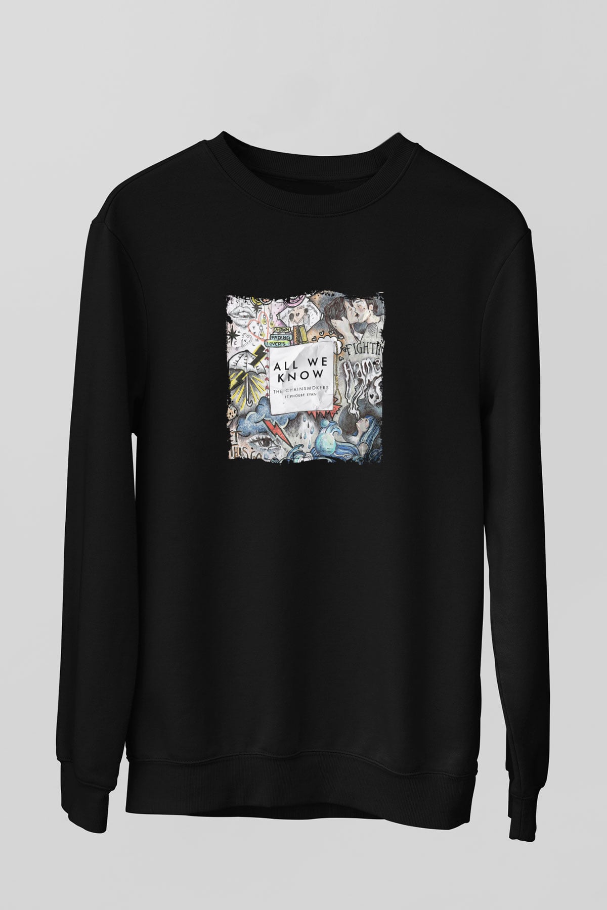 Chainsmokers Baskılı Unisex Siyah Sweatshirt