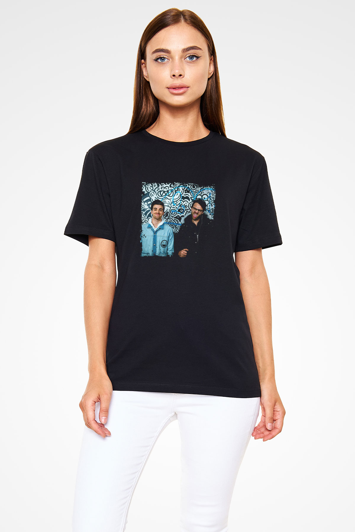 Chainsmokers Baskılı Unisex Siyah Tişört