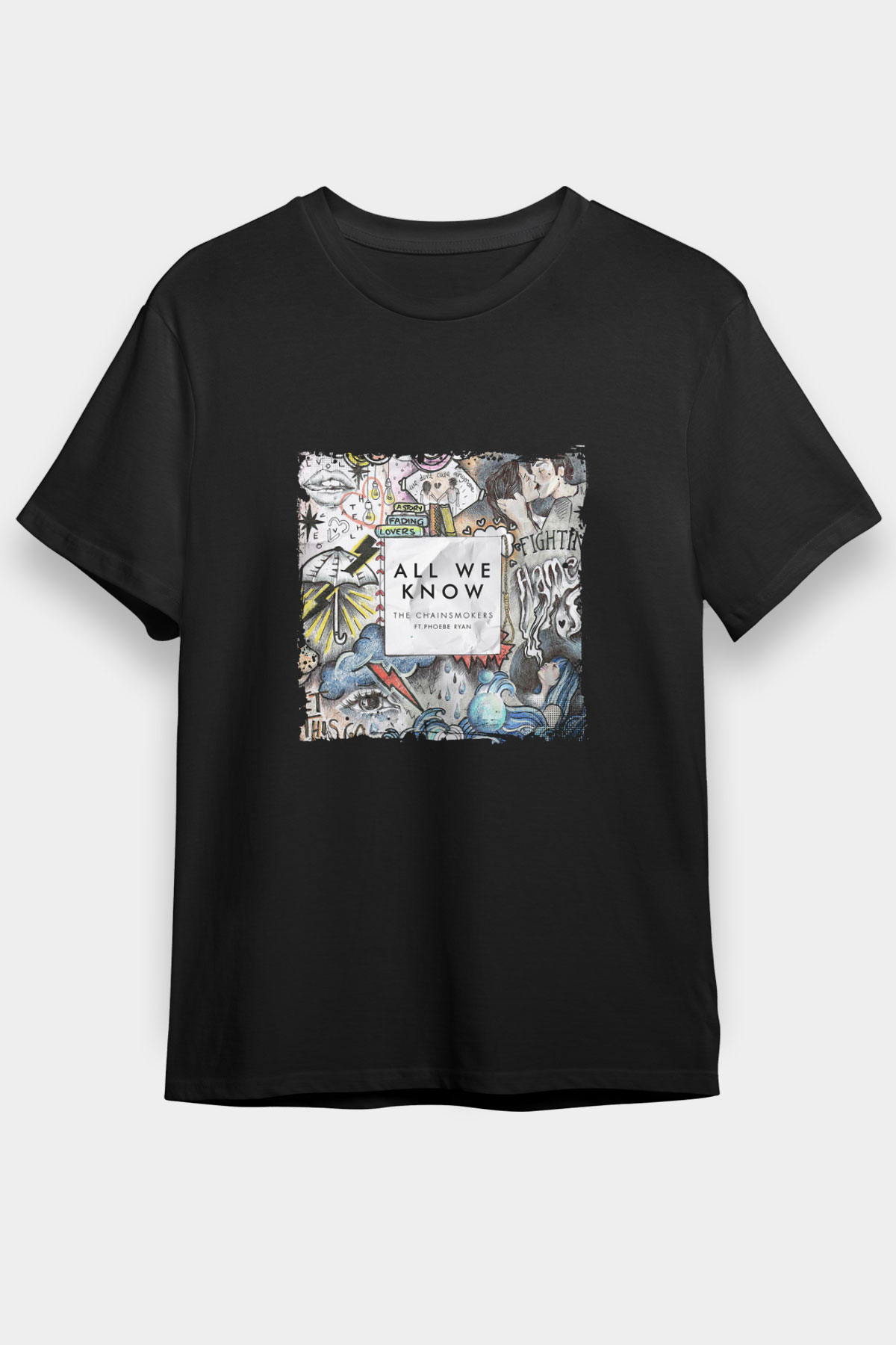 Chainsmokers Baskılı Unisex Siyah Tişört