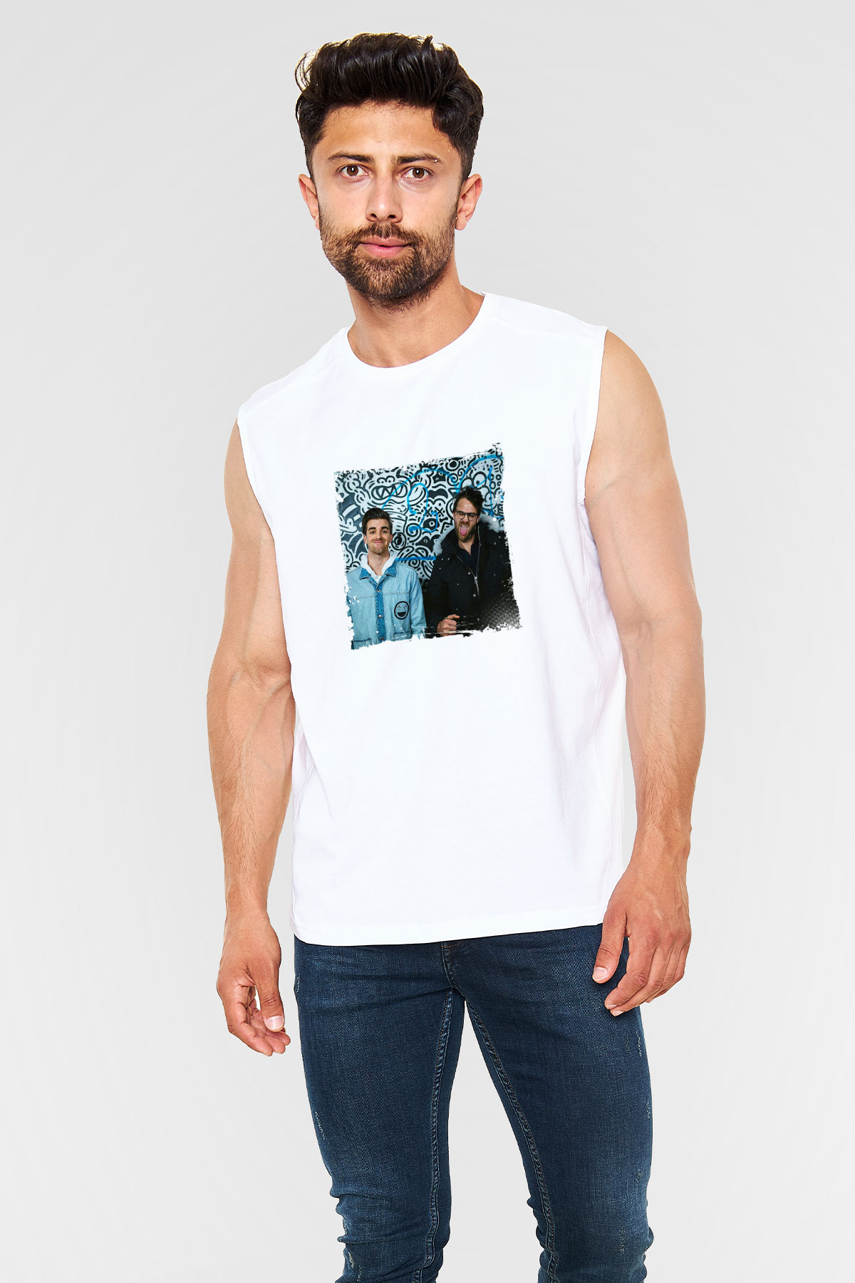 ChainsmokersBaskılı Beyaz Kolsuz Tişört